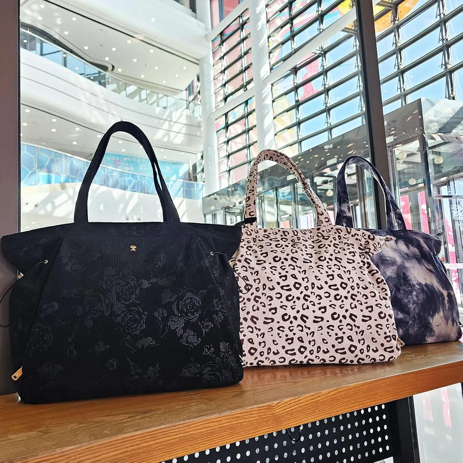 ESVAN Corduroy Yoga Tote Bag Gifts for Women Drawstring Everyday Valentines Gifts for Office Workout Travel Carryall Pilates Gym and Vacation