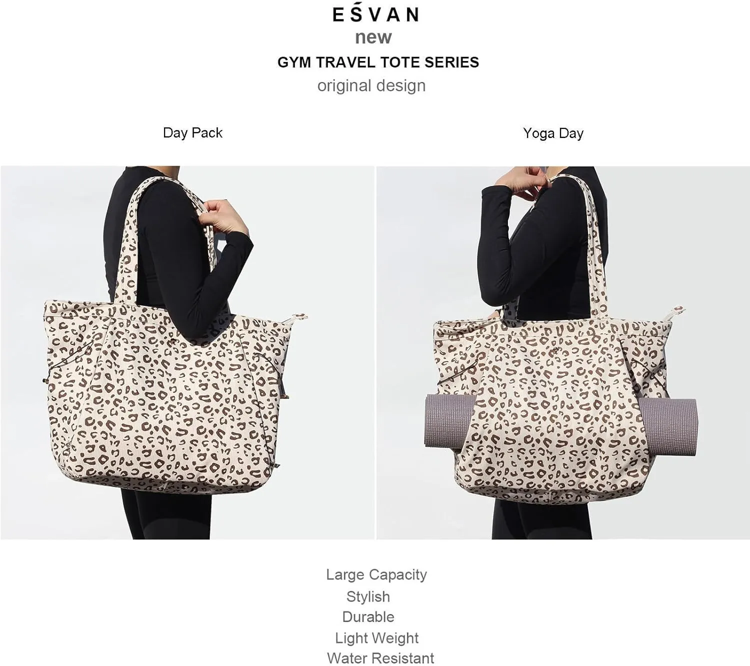 ESVAN Corduroy Yoga Tote Bag Gifts for Women Drawstring Everyday Valentines Gifts for Office Workout Travel Carryall Pilates Gym and Vacation