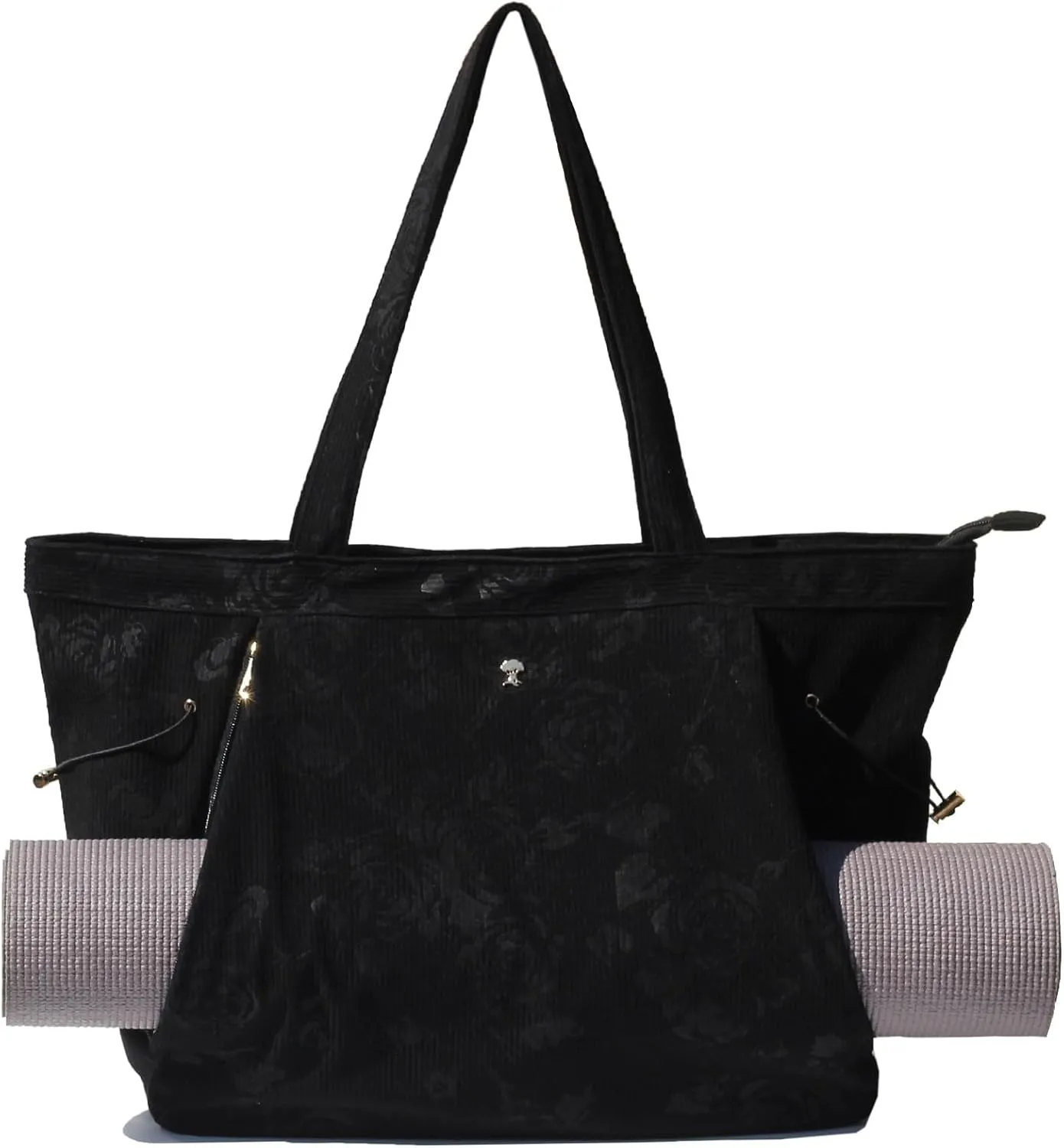 ESVAN Corduroy Yoga Tote Bag Gifts for Women Drawstring Yoga Mat Bag for Office Workout Travel Carryall Pilates Gym