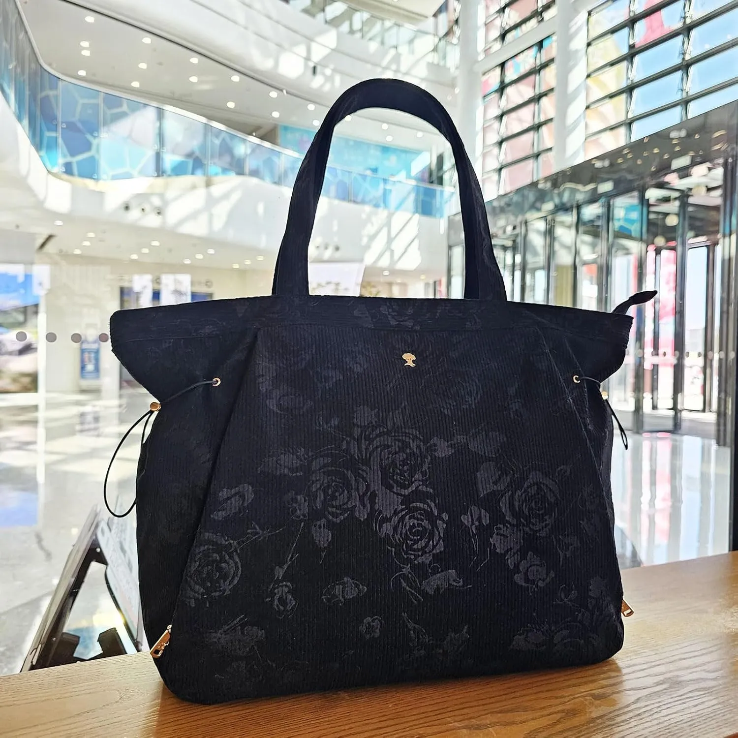 ESVAN Corduroy Yoga Tote Bag Gifts for Women Drawstring Yoga Mat Bag for Office Workout Travel Carryall Pilates Gym