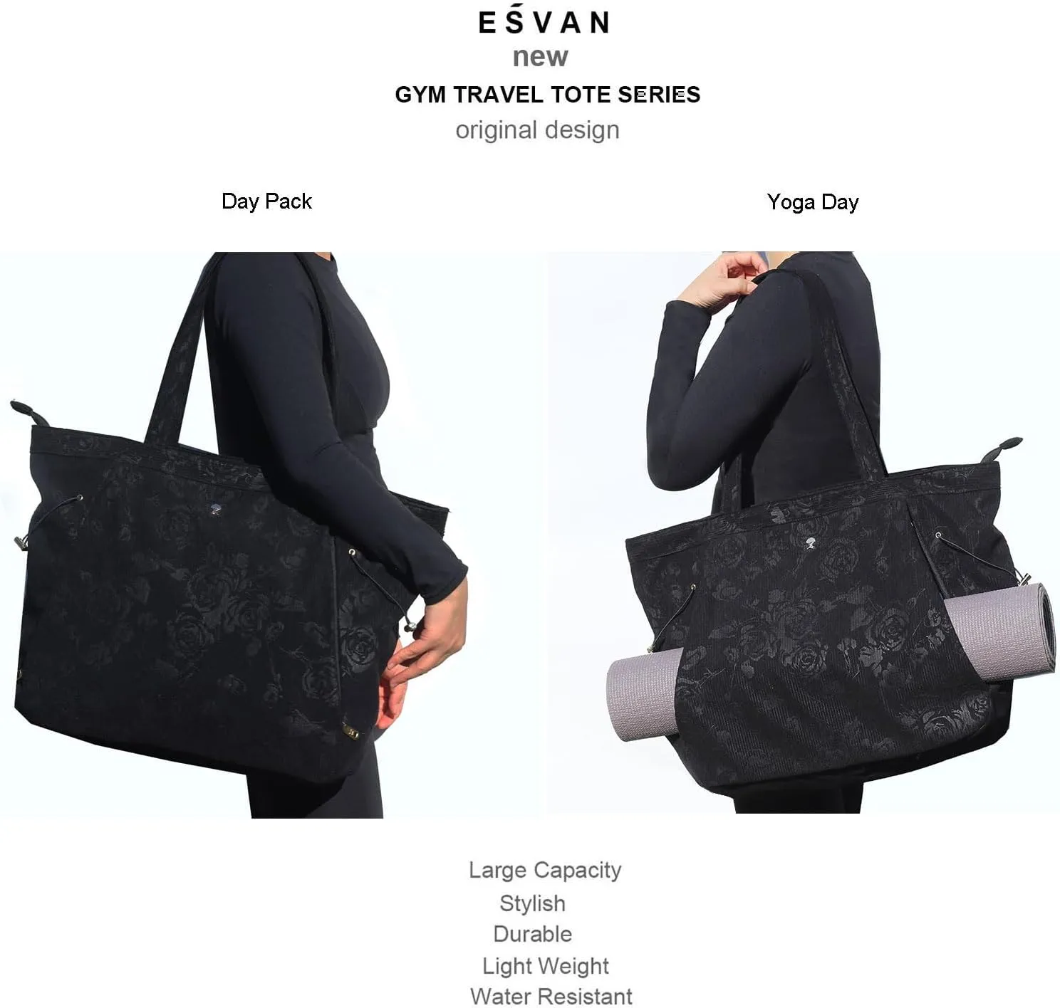 ESVAN Corduroy Yoga Tote Bag Gifts for Women Drawstring Yoga Mat Bag for Office Workout Travel Carryall Pilates Gym