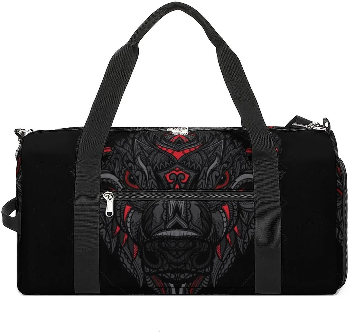 Ethnic Bison Heads Print Sports Tote Gym Bag for Women Men, Overnight Bag with Shoe Compartment Water Resistant