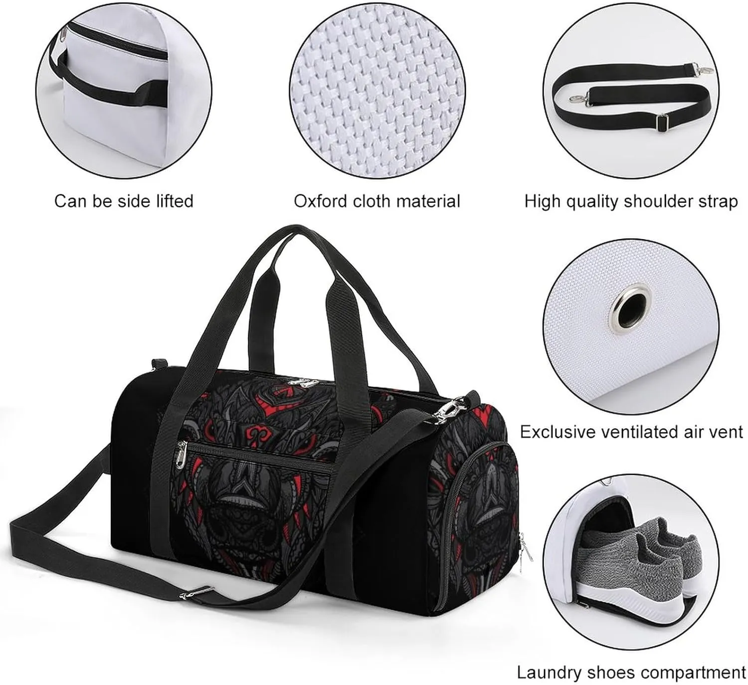 Ethnic Bison Heads Print Sports Tote Gym Bag for Women Men, Overnight Bag with Shoe Compartment Water Resistant