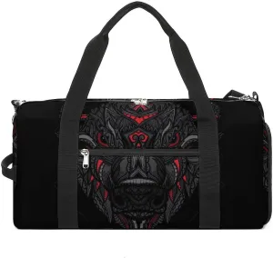 Ethnic Bison Heads Print Sports Tote Gym Bag for Women Men, Overnight Bag with Shoe Compartment Water Resistant