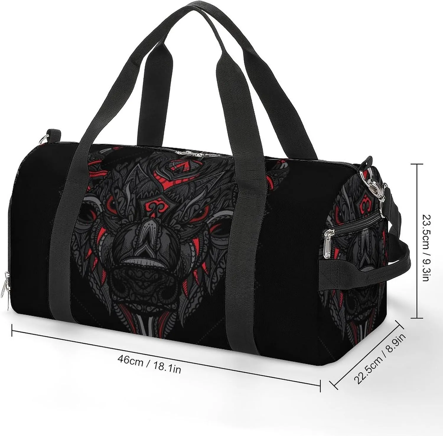 Ethnic Bison Heads Print Sports Tote Gym Bag for Women Men, Overnight Bag with Shoe Compartment Water Resistant