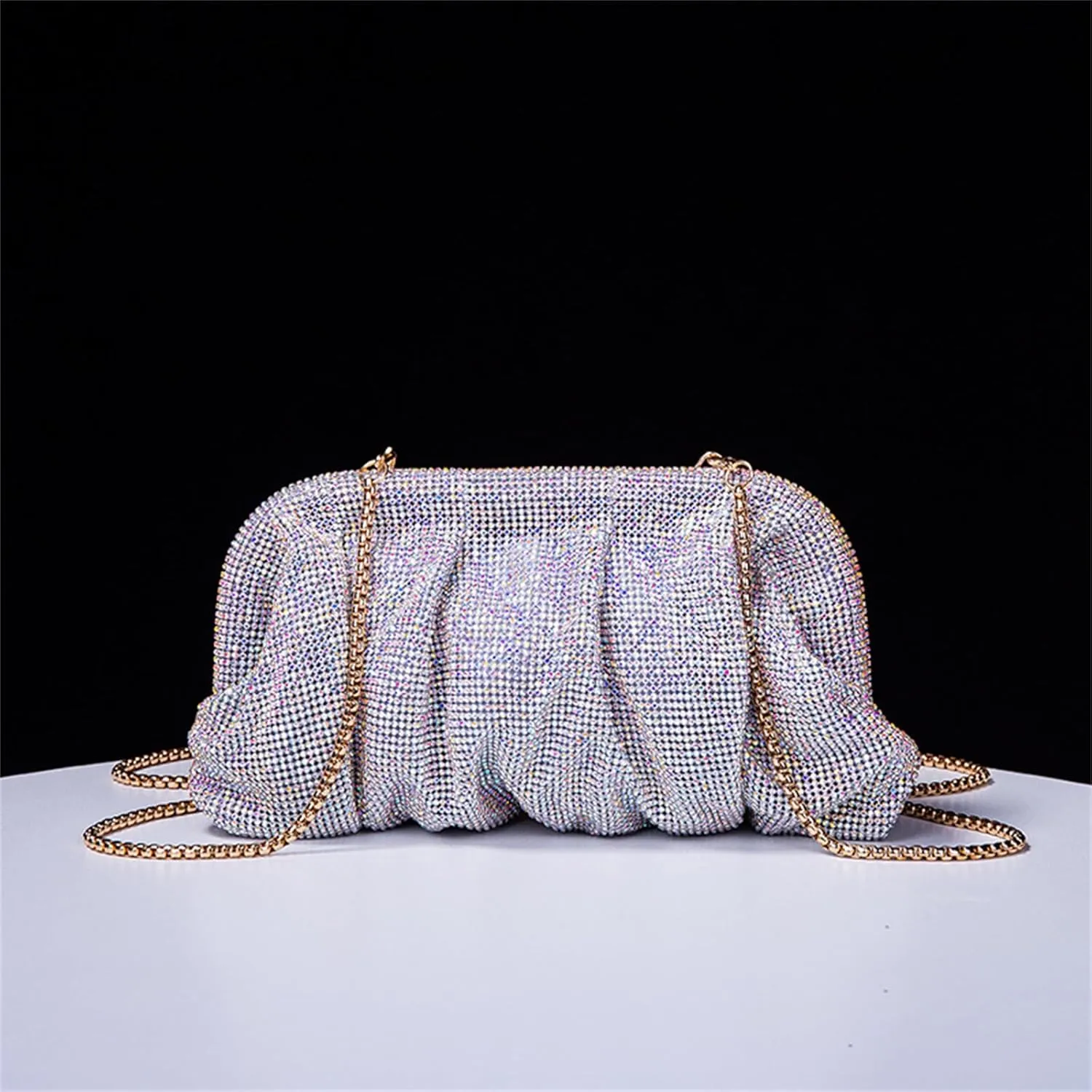 Evening Bag Pleated Lady Purse Banquet Wedding Clutches for Women Girl Cocktail Crossbody Shoulder Bag