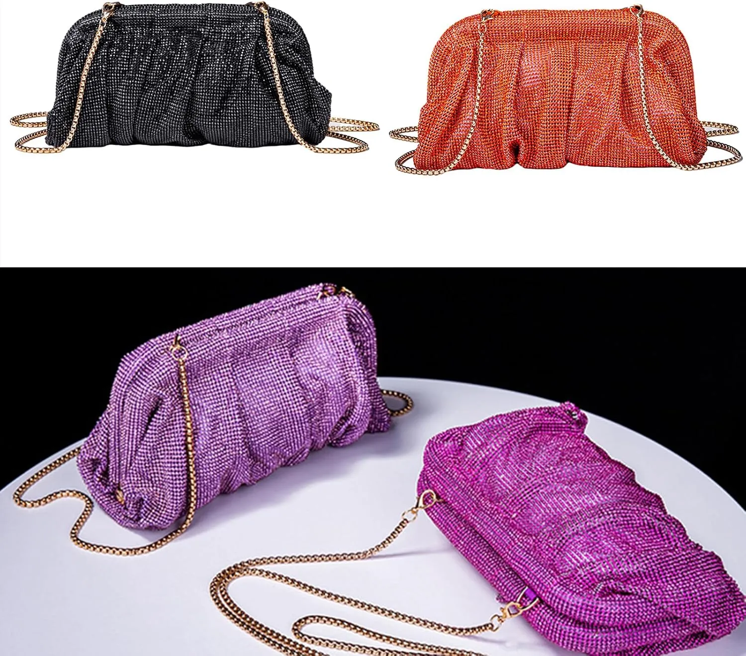 Evening Bag Pleated Lady Purse Banquet Wedding Clutches for Women Girl Cocktail Crossbody Shoulder Bag