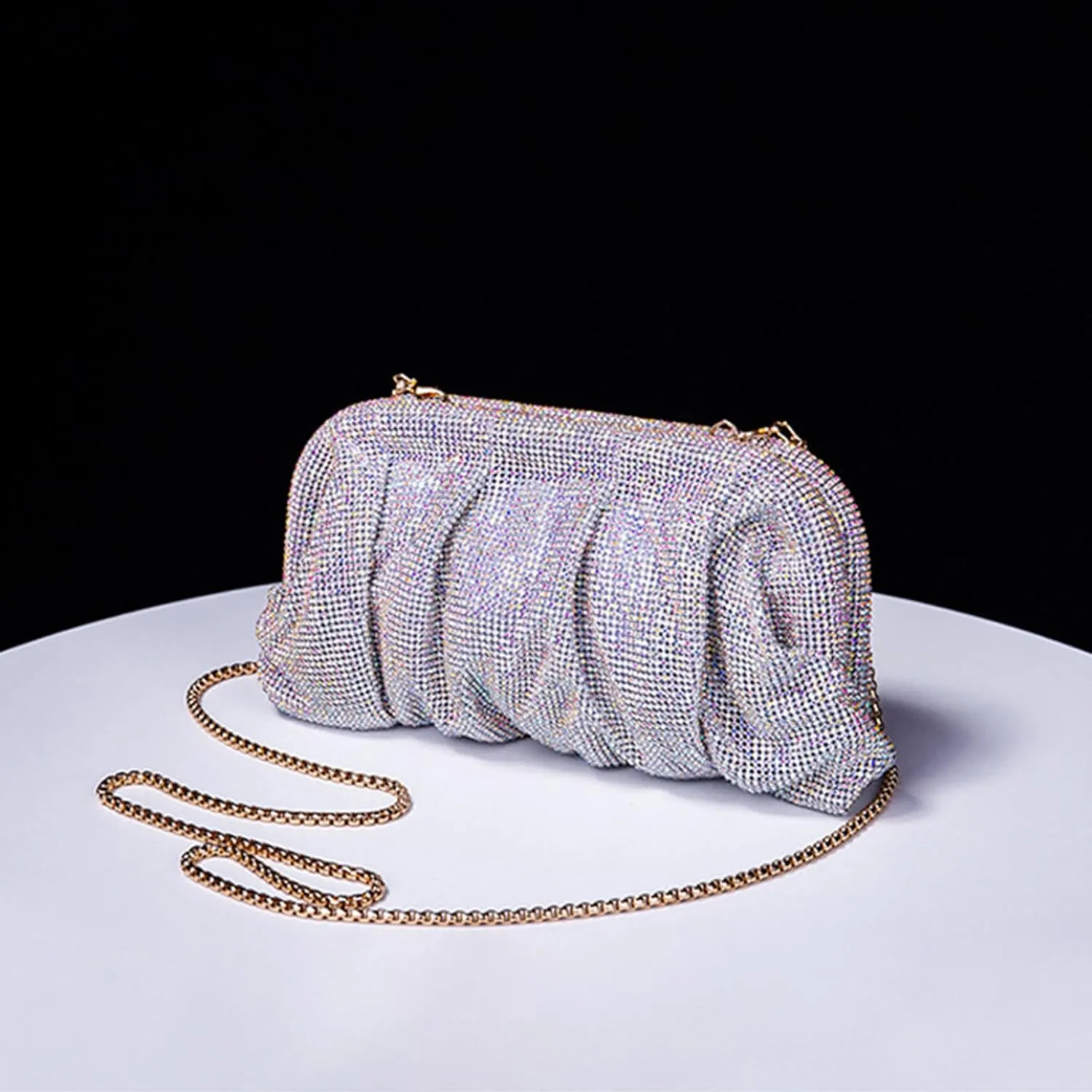 Evening Bag Pleated Lady Purse Banquet Wedding Clutches for Women Girl Cocktail Crossbody Shoulder Bag