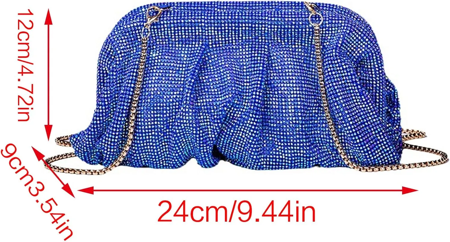 Evening Bag Pleated Lady Purse Banquet Wedding Clutches for Women Girl Cocktail Crossbody Shoulder Bag