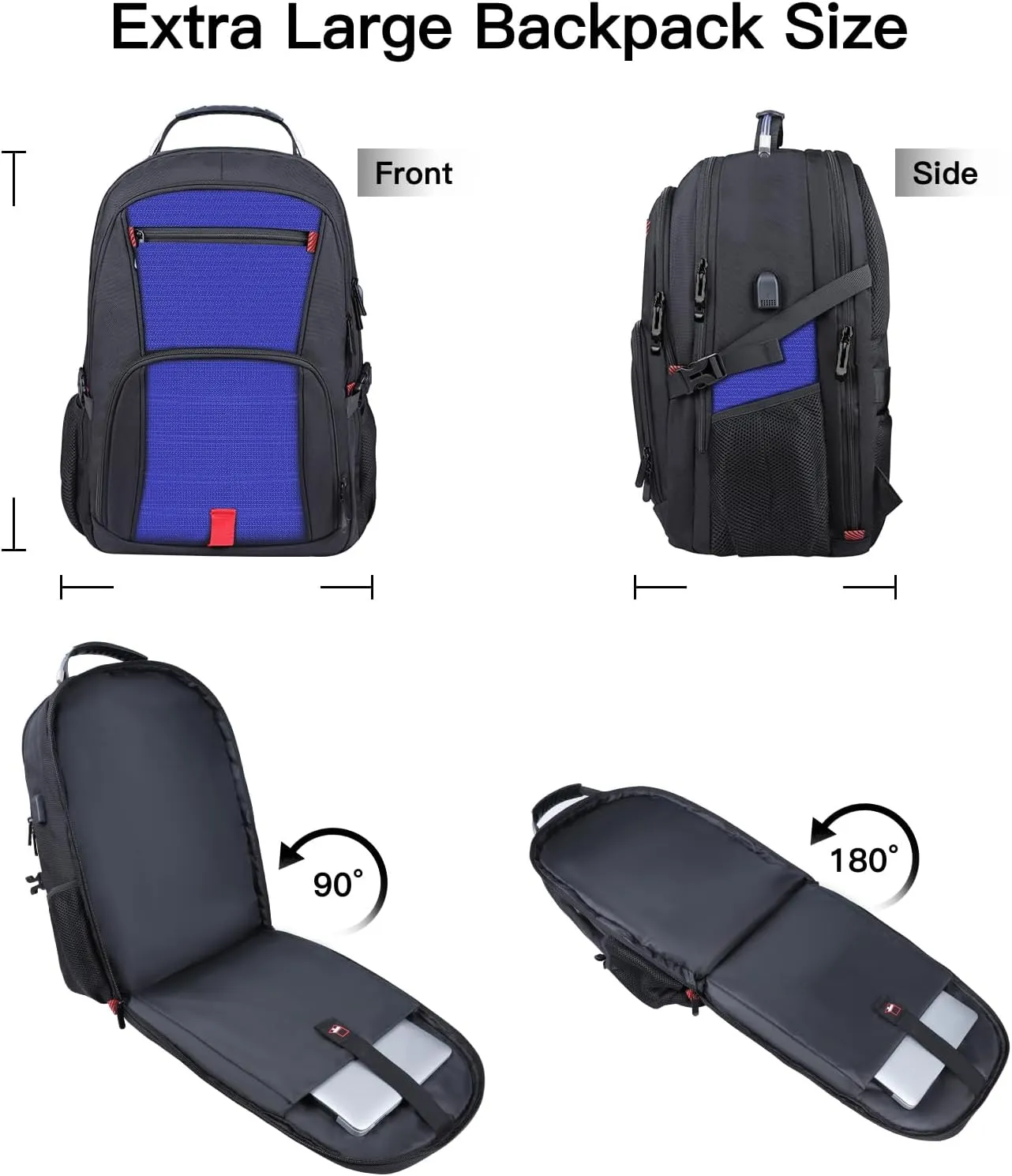 Extra Large Backpack, Travel Backpack, Sturdy TSA Water Resistant 17.3 Inch Backpacks with USB Port, Anti Theft Business Computer Backpacks Gifts for Men Women, Dark Blue
