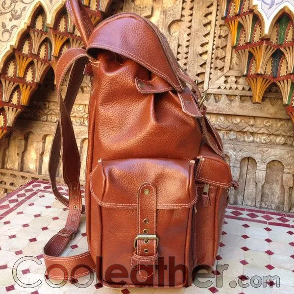 Extra Large Leather Hiking Backpack, 23 Liters Travel Knapsack