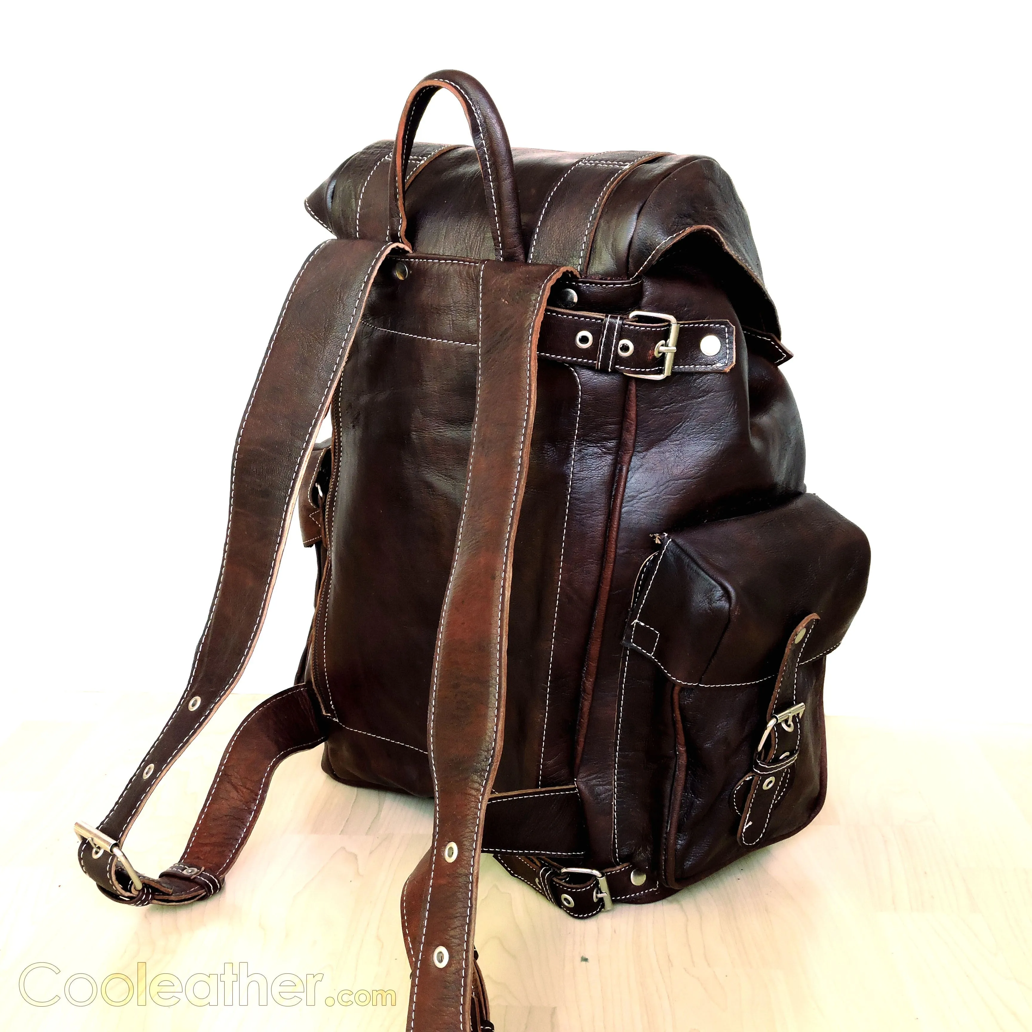 Extra Large Leather Hiking Backpack, 23 Liters Travel Knapsack