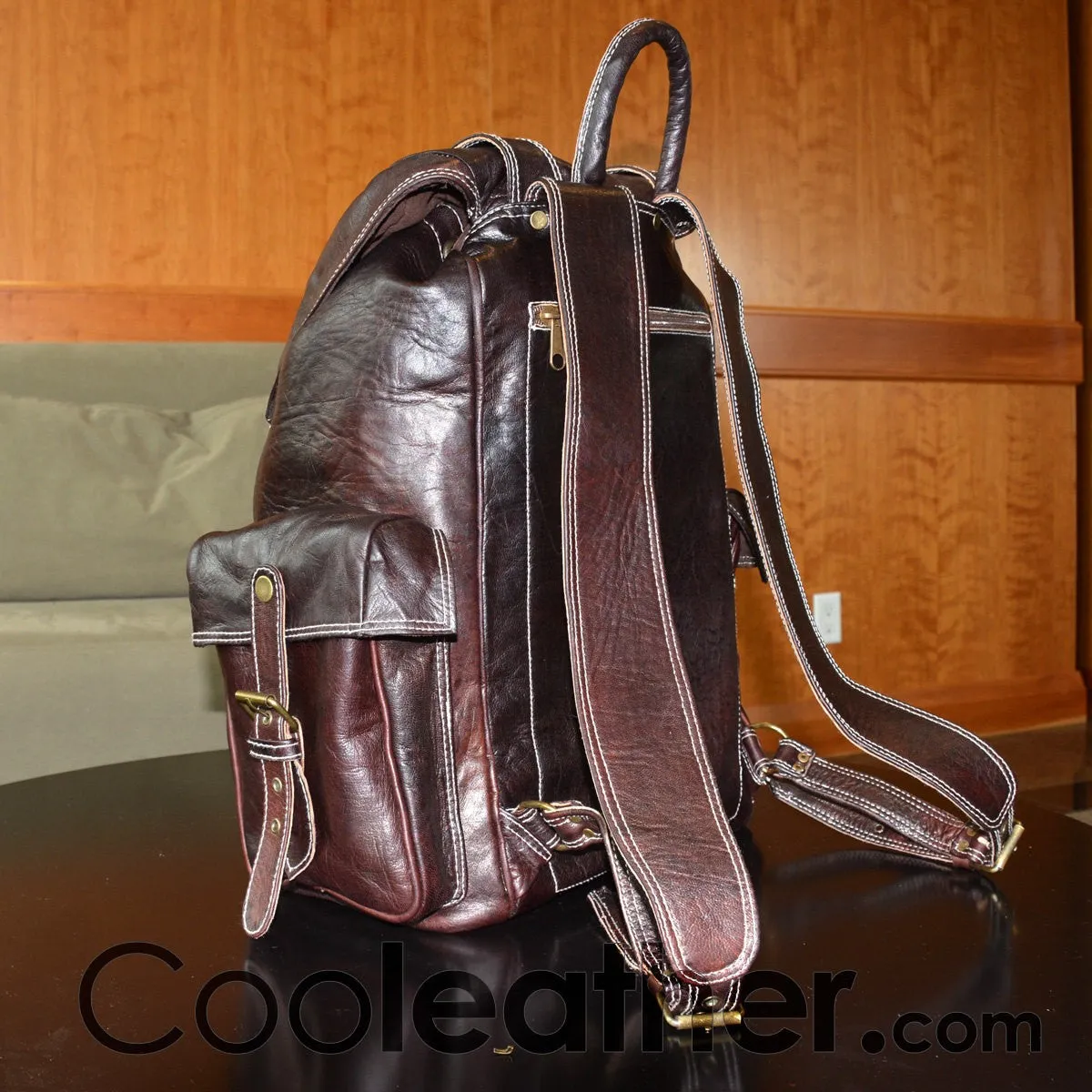 Extra Large Leather Hiking Backpack, 23 Liters Travel Knapsack