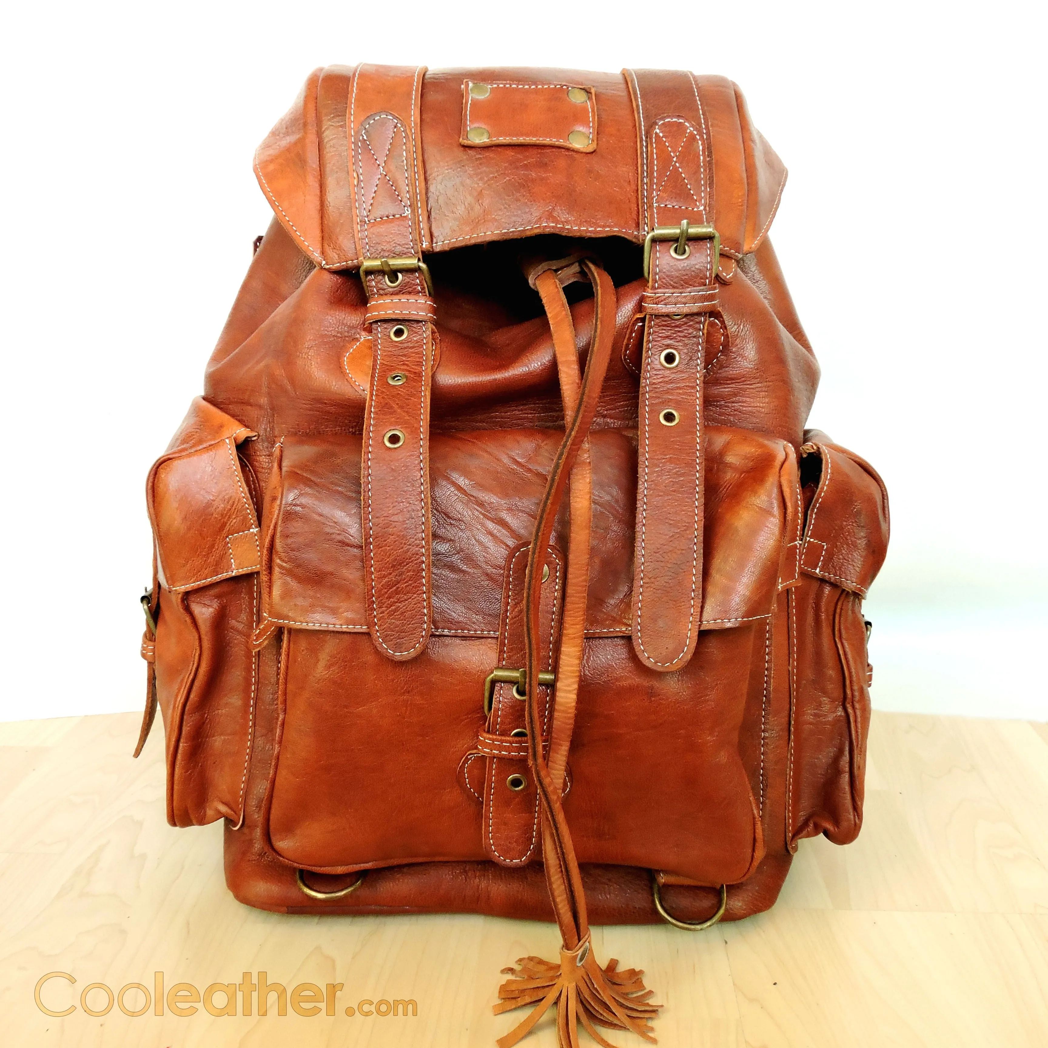Extra Large Leather Hiking Backpack, 23 Liters Travel Knapsack