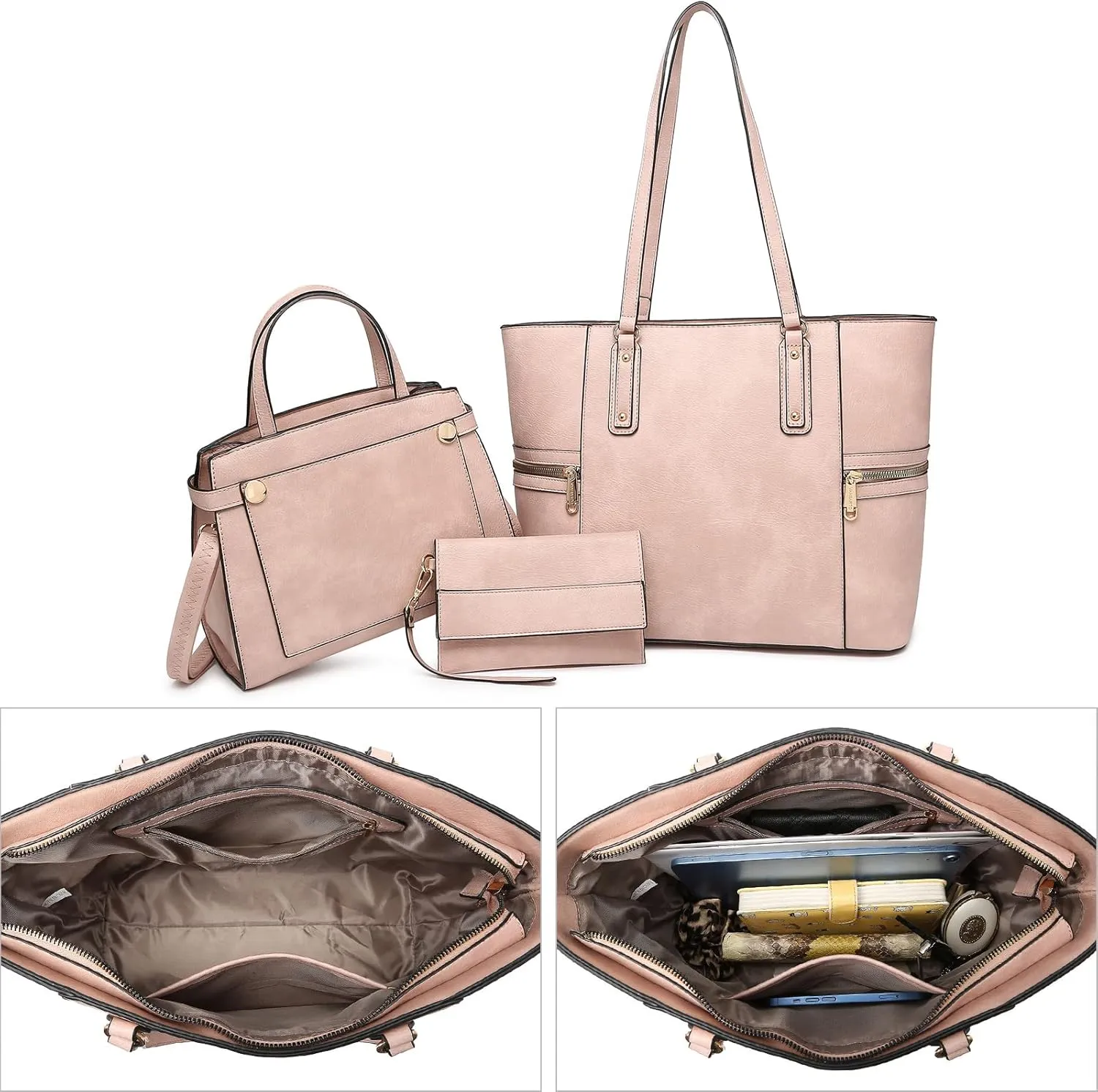 Fashion Handbags and Purses for Women Large Work Tote Bag Top Handle Satchel Shoulder Bag 3pcs Hobo Purse Set