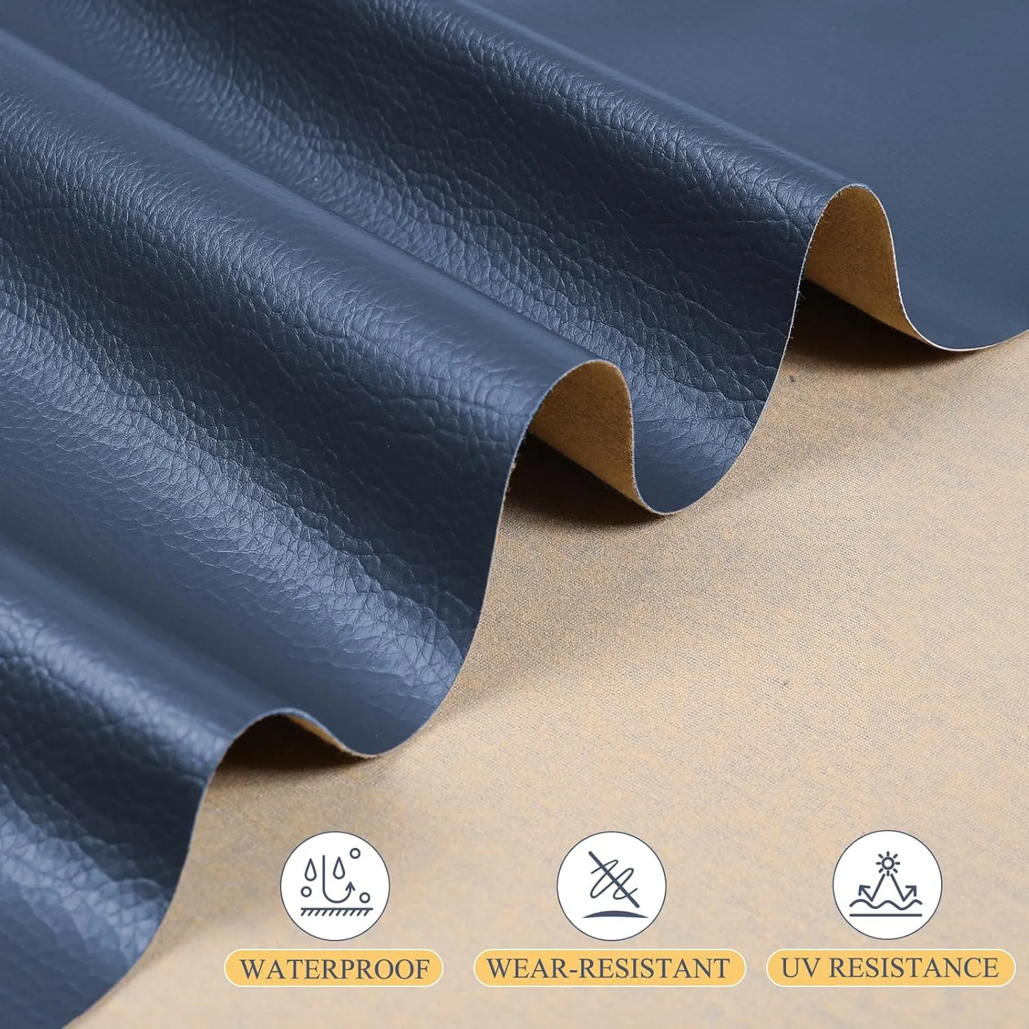 Faux Leather Fabric, 55" Wide Upholstery Fabric by The Yard Marine Vinyl Material Outdoor PU Leather Waterproof Sheets for Crafts Sewings Sofa Wallets Handbag Earrings Bows, 2 Yard Navy Blue