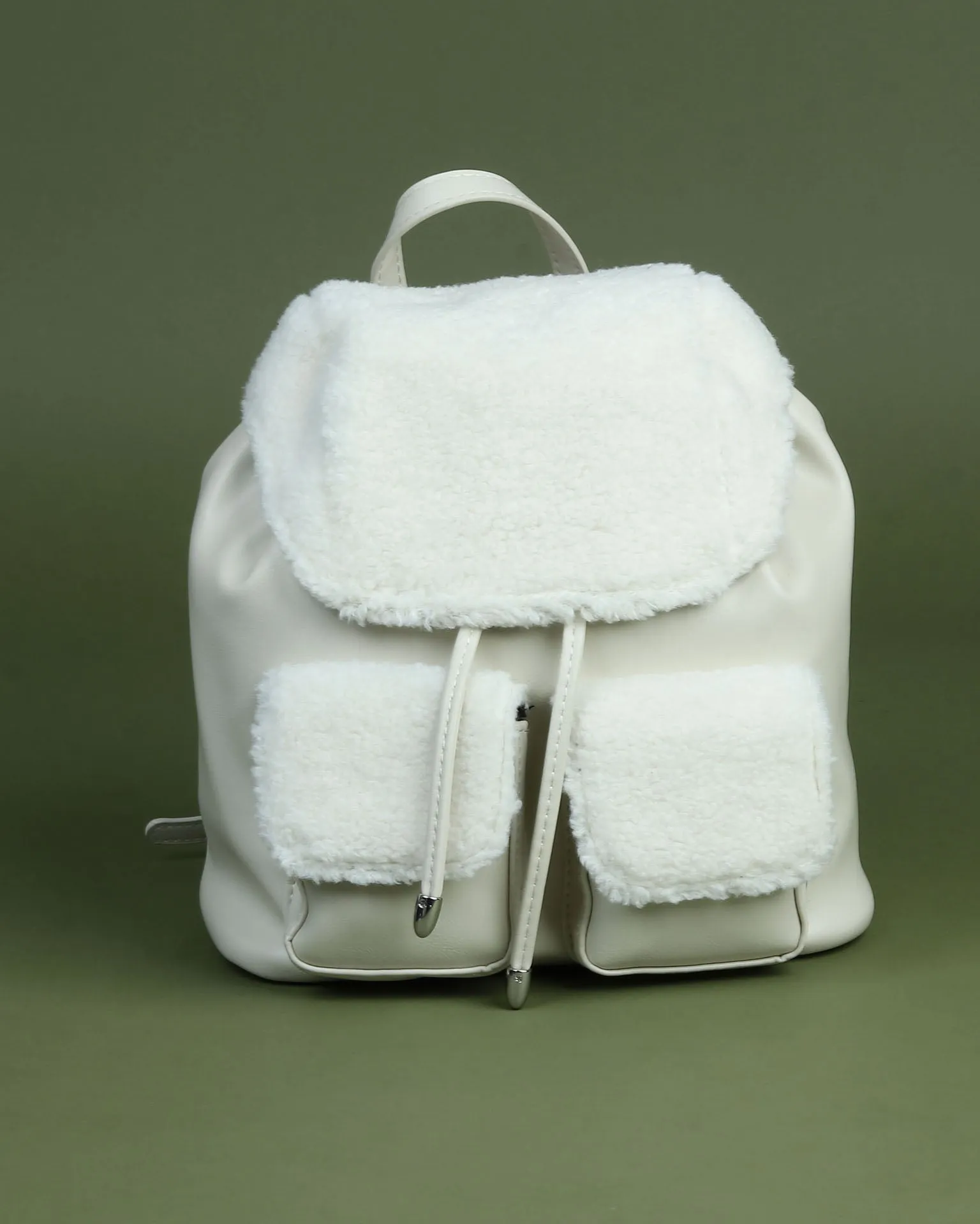 Faux shearling and leather backpack