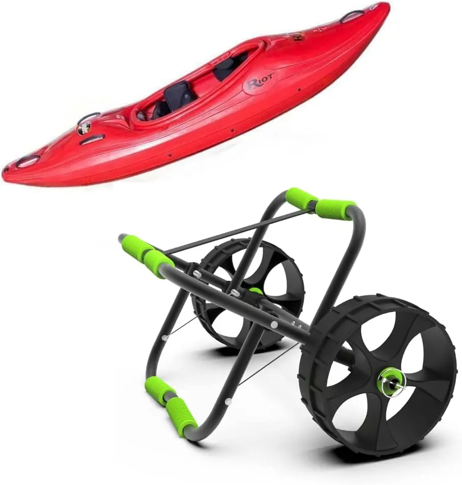 FDB 200LBS Universal Folding Bend Kayak Canoe Boat Carrier Dolly Trailer Tote Trolley Transport Cart Wheel for Carrying Kayaks, Canoes, Paddleboards, Float Mats, Boats Green