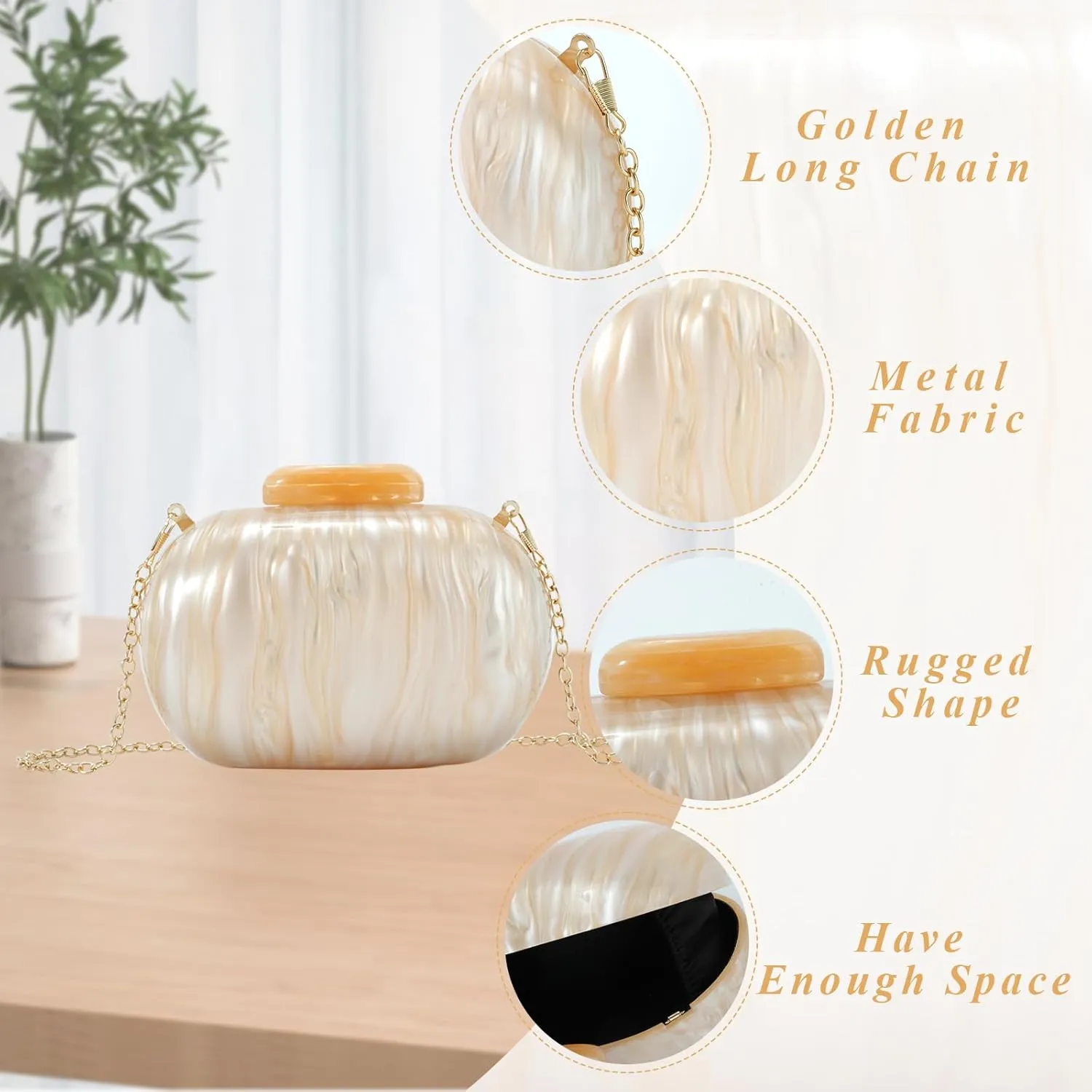 Fecialy Acrylic Clutch Purse for Women Marble Handbags Shell Shape Crossbody Bag Chic Evening Bag for Wedding Party