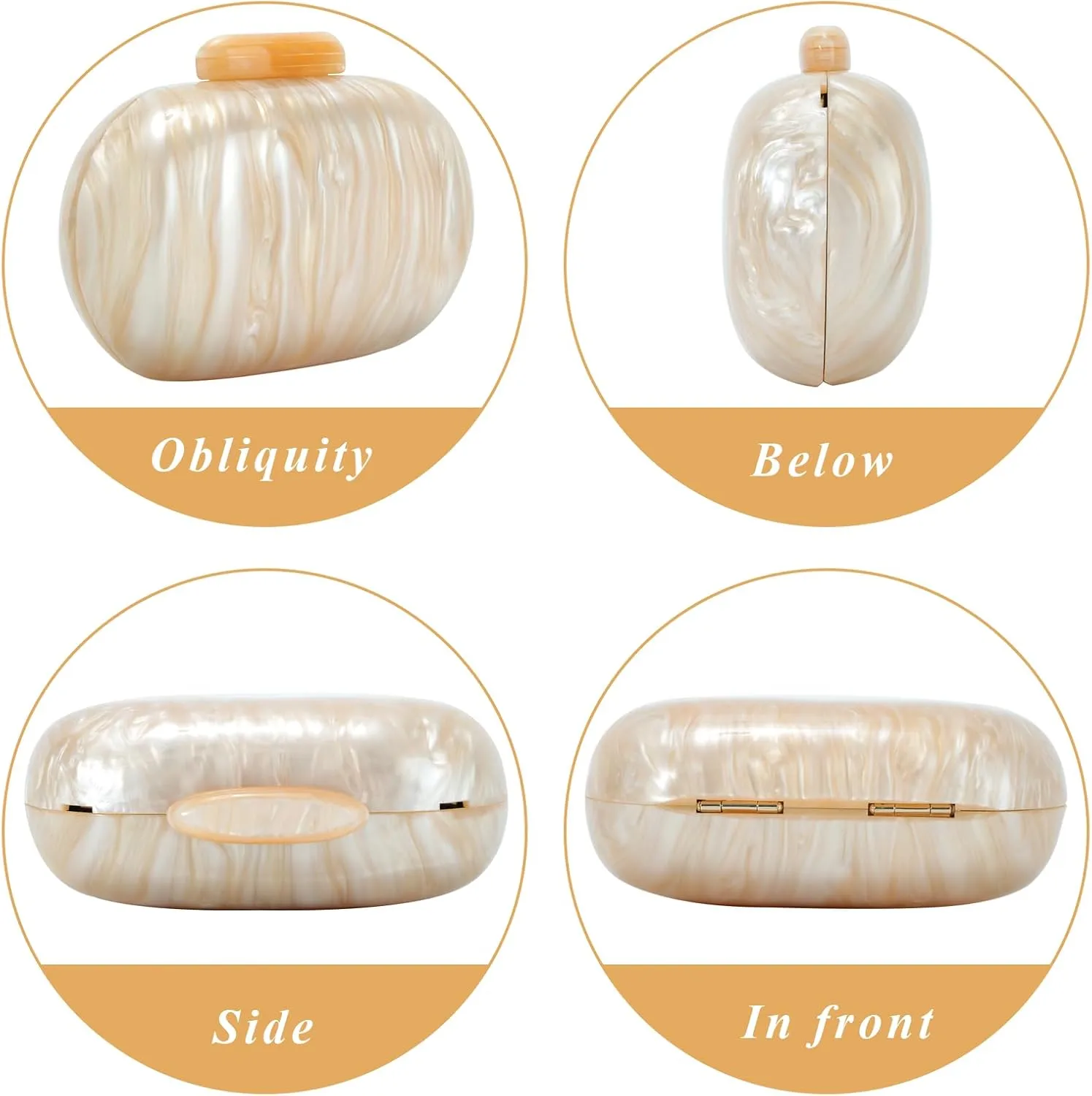 Fecialy Acrylic Clutch Purse for Women Marble Handbags Shell Shape Crossbody Bag Chic Evening Bag for Wedding Party