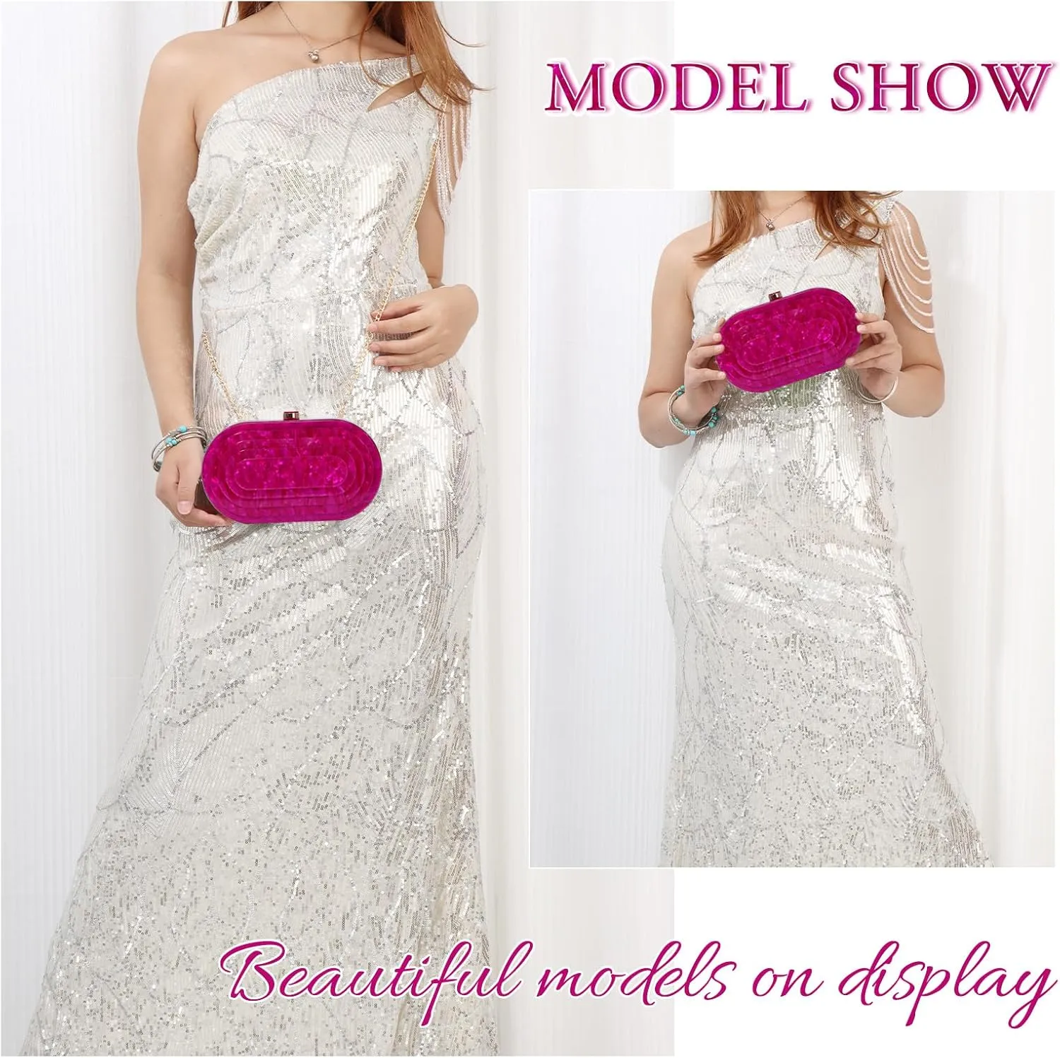 Fecialy Acrylic Evening Clutch Bag for Women Shell Shape Handbags Marbling Purse Formal Party Bridal Wedding Crossbody Bag