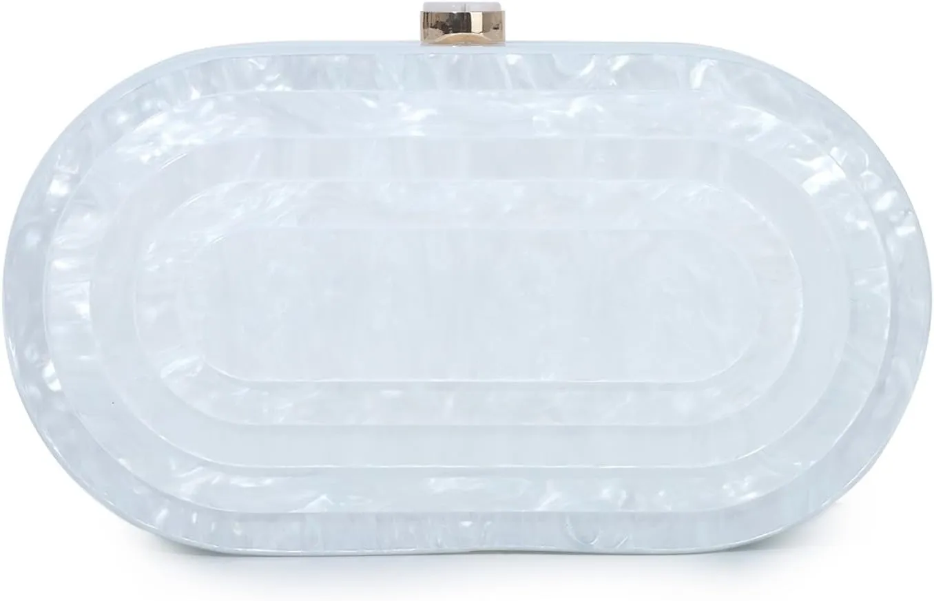 Fecialy Acrylic Evening Clutch Bag for Women Shell Shape Handbags Marbling Purse Formal Party Bridal Wedding Crossbody Bag