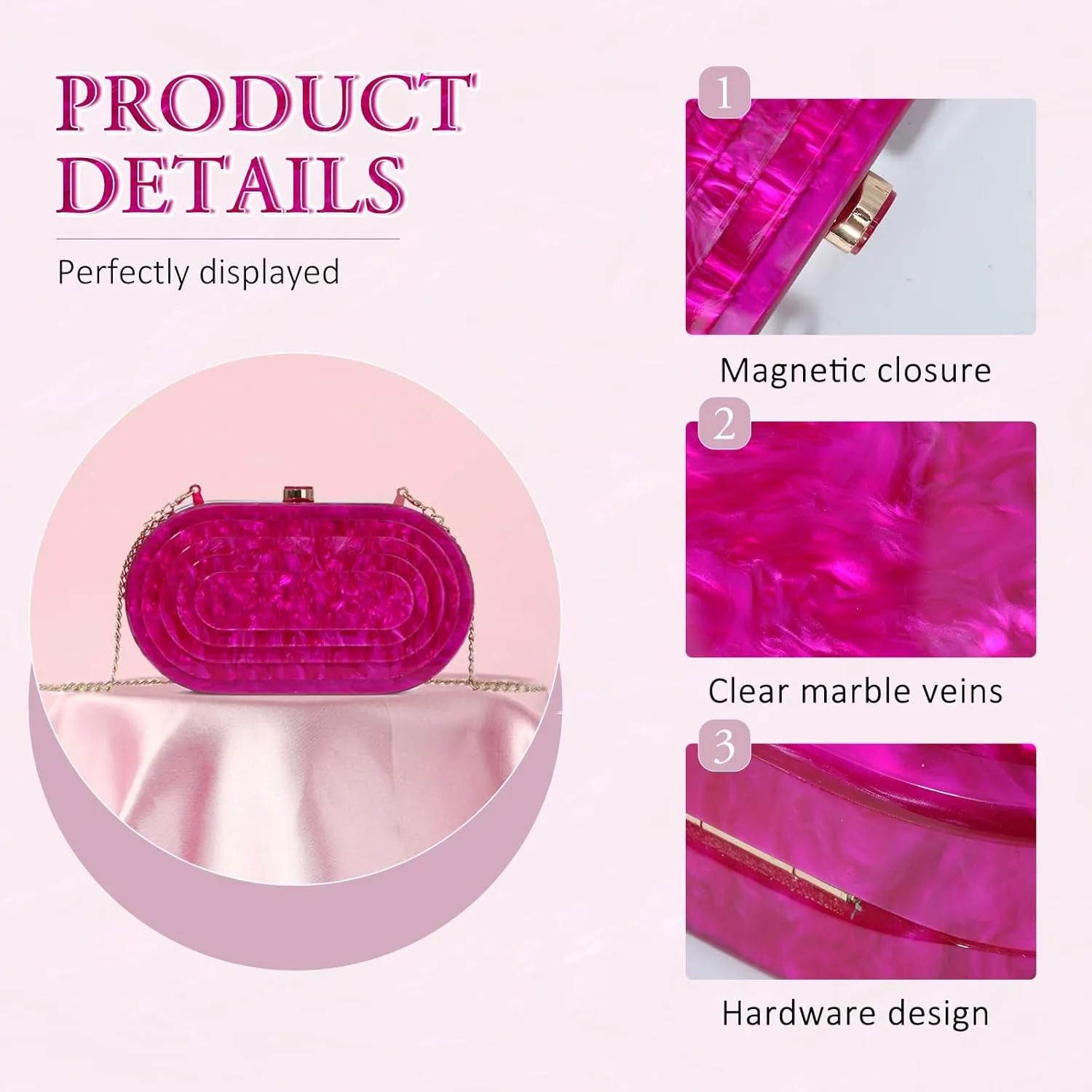 Fecialy Acrylic Evening Clutch Bag for Women Shell Shape Handbags Marbling Purse Formal Party Bridal Wedding Crossbody Bag