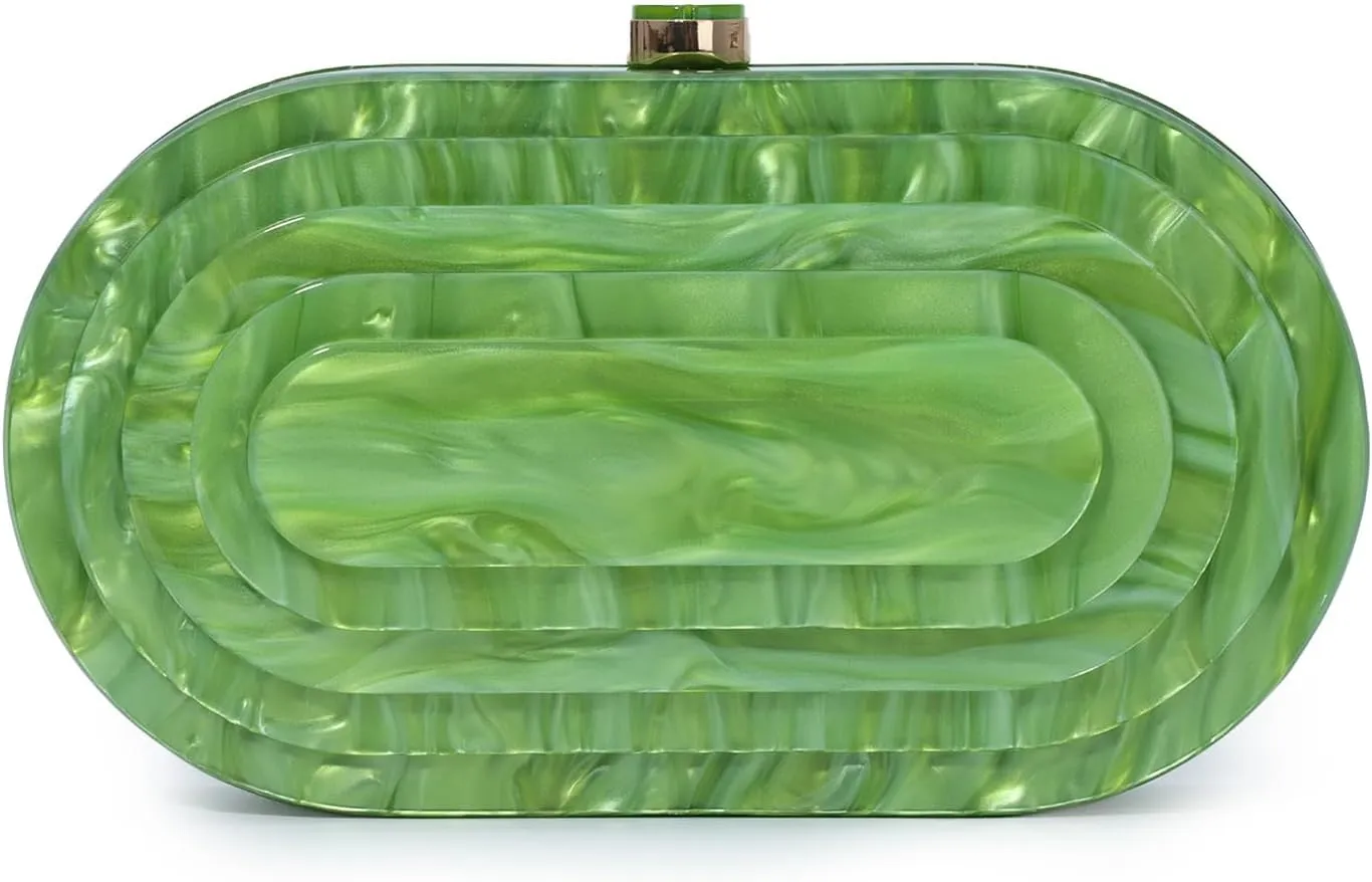 Fecialy Acrylic Evening Clutch Bag for Women Shell Shape Handbags Marbling Purse Formal Party Bridal Wedding Crossbody Bag