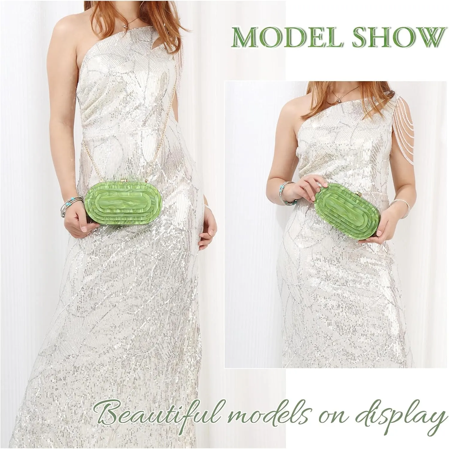 Fecialy Acrylic Evening Clutch Bag for Women Shell Shape Handbags Marbling Purse Formal Party Bridal Wedding Crossbody Bag