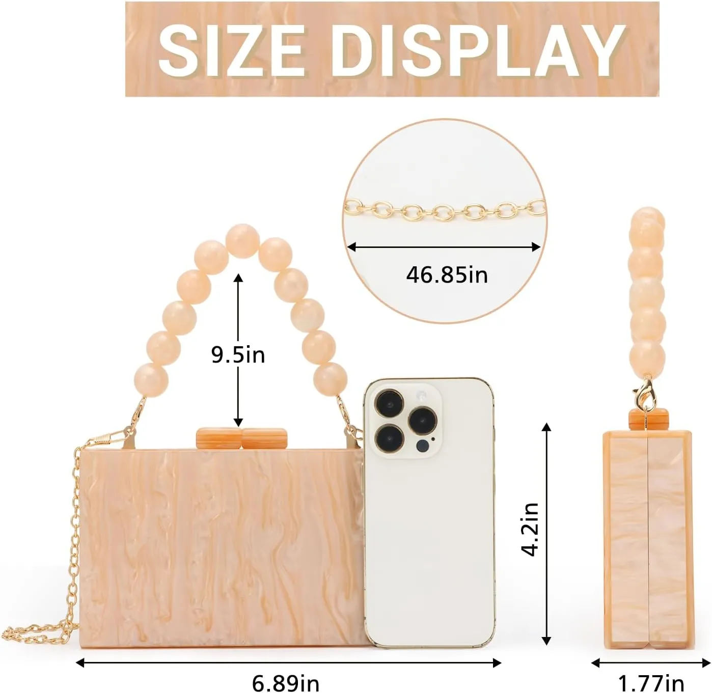 Fecialy Women Acrylic Clutch Purse Beads Evening Handbag Marble Clutch Formal Party Bridal Wedding Crossbody Bag