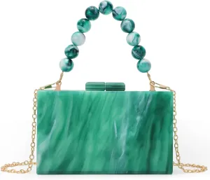 Fecialy Women Acrylic Clutch Purse Beads Evening Handbag Marble Clutch Formal Party Bridal Wedding Crossbody Bag