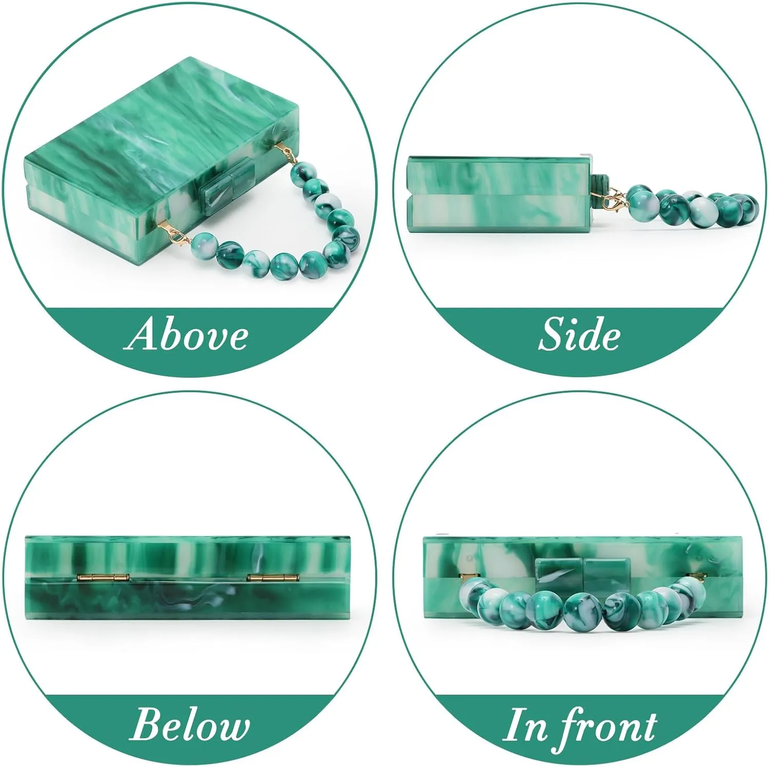 Fecialy Women Acrylic Clutch Purse Beads Evening Handbag Marble Clutch Formal Party Bridal Wedding Crossbody Bag