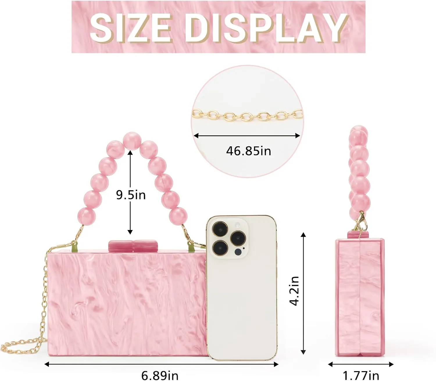 Fecialy Women Acrylic Clutch Purse Beads Evening Handbag Marble Clutch Formal Party Bridal Wedding Crossbody Bag