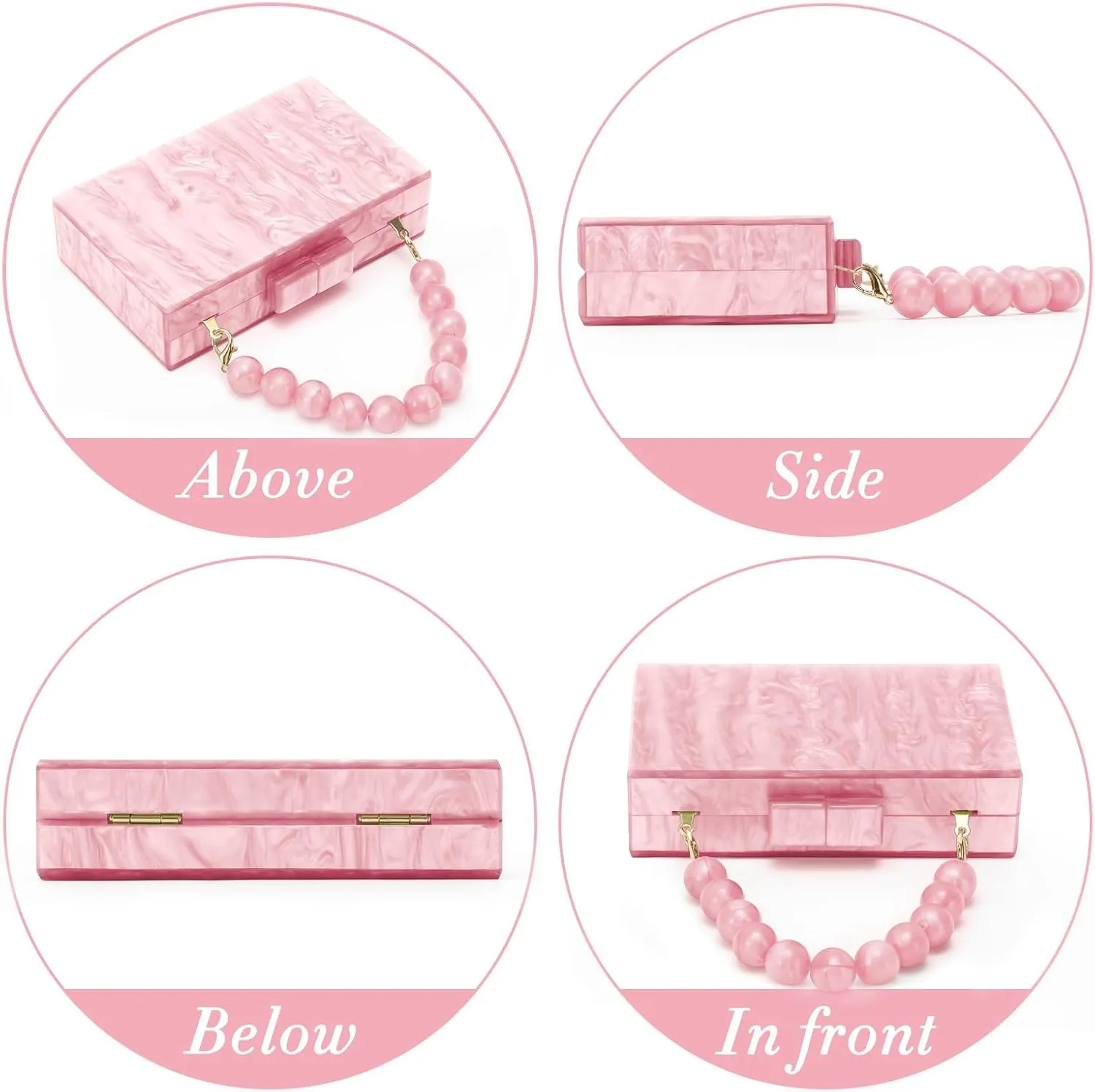 Fecialy Women Acrylic Clutch Purse Beads Evening Handbag Marble Clutch Formal Party Bridal Wedding Crossbody Bag