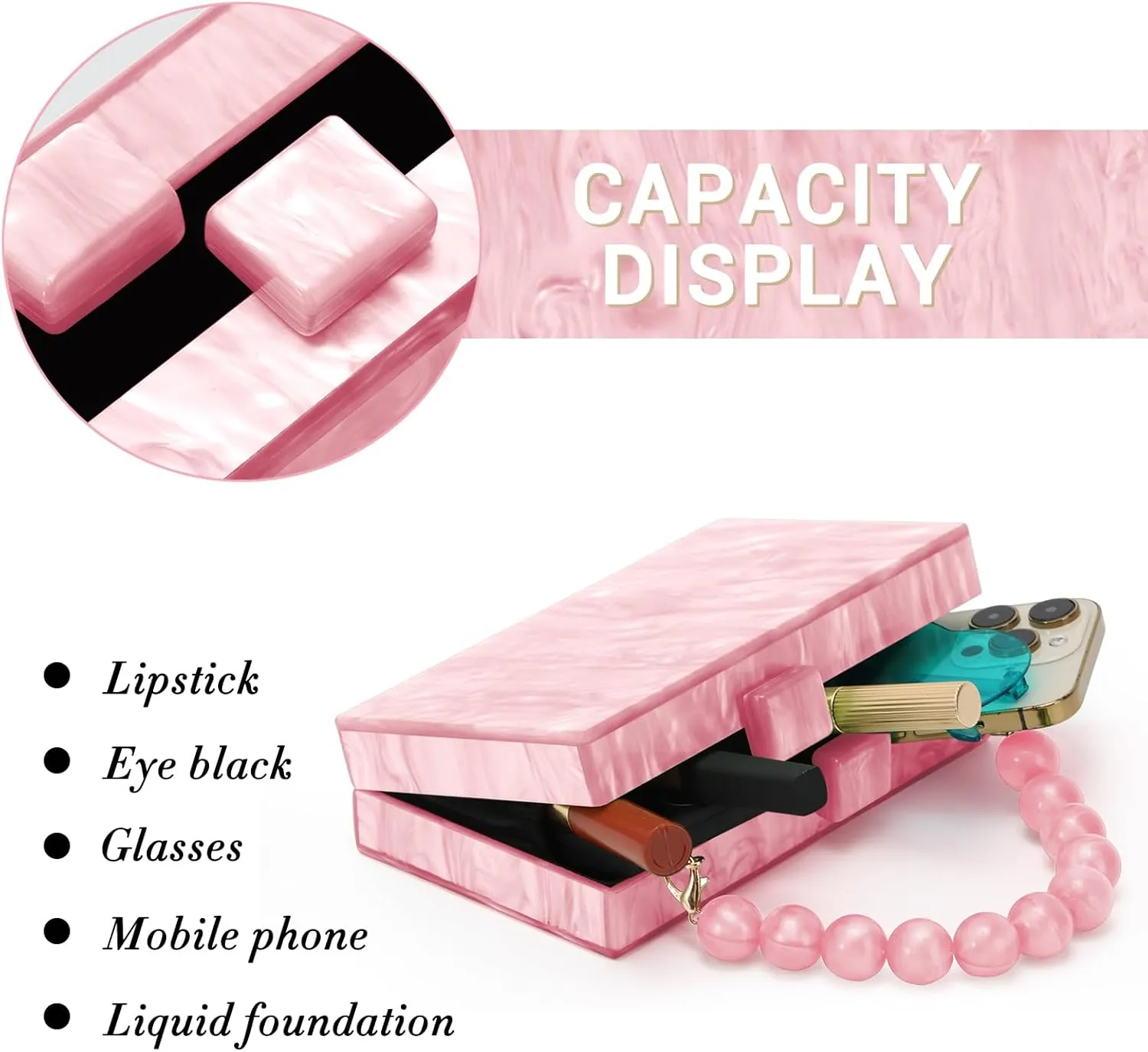 Fecialy Women Acrylic Clutch Purse Beads Evening Handbag Marble Clutch Formal Party Bridal Wedding Crossbody Bag
