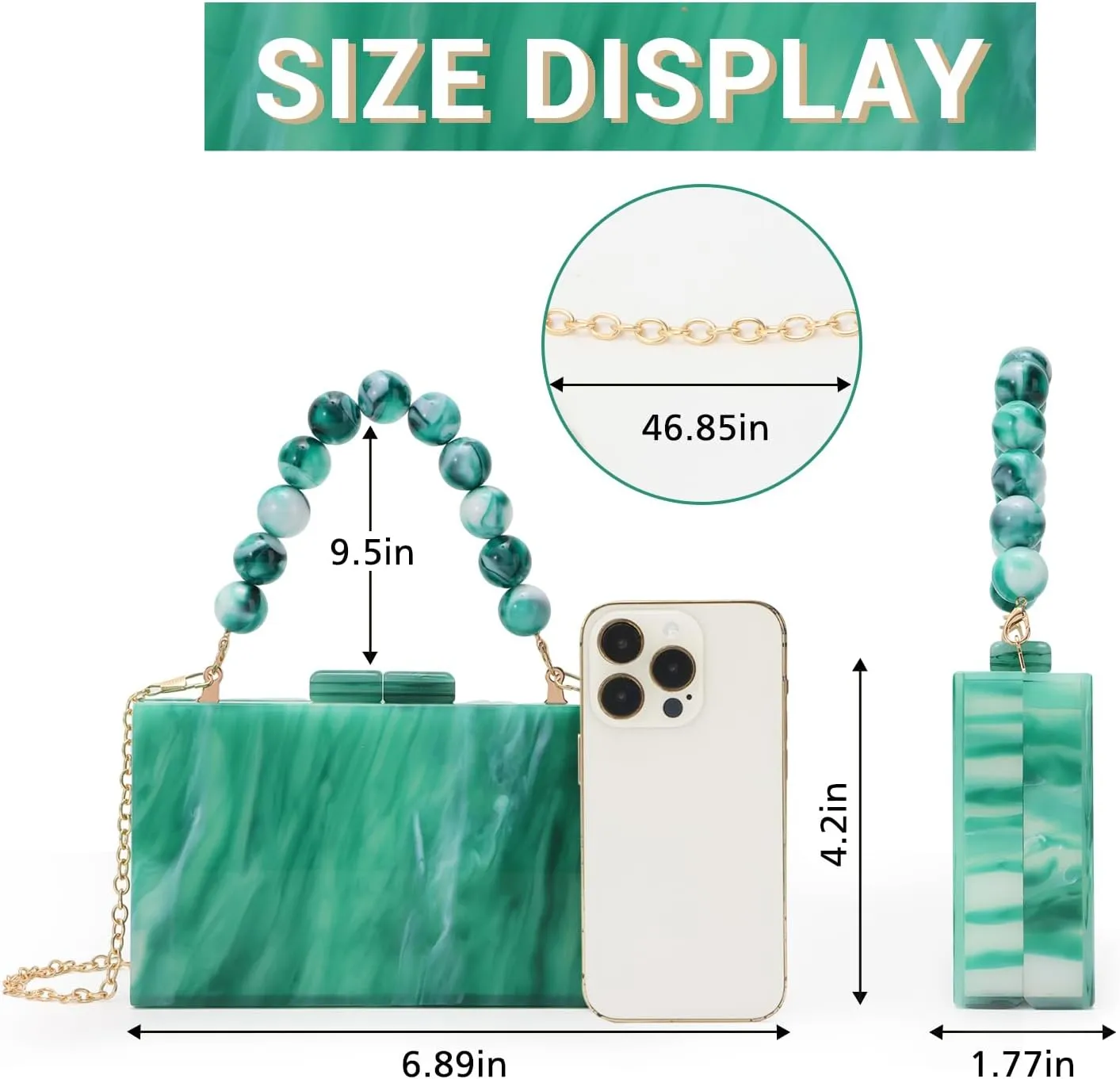 Fecialy Women Acrylic Clutch Purse Beads Evening Handbag Marble Clutch Formal Party Bridal Wedding Crossbody Bag