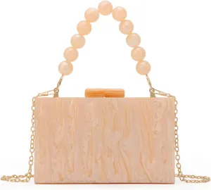 Fecialy Women Acrylic Clutch Purse Beads Evening Handbag Marble Clutch Formal Party Bridal Wedding Crossbody Bag