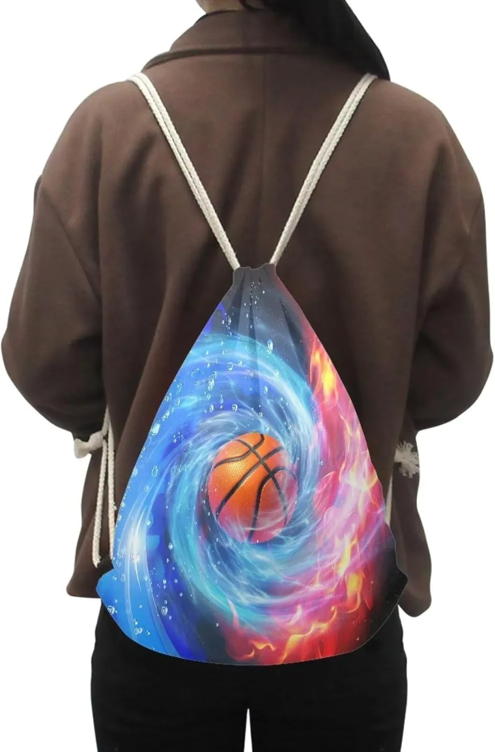 Fire Basketball Whirlwind Print Sport Gym Drawstring Backpack Beach Bag for Girls Boys Teen Tote Bag for Hiking Travel Outdoor Bag
