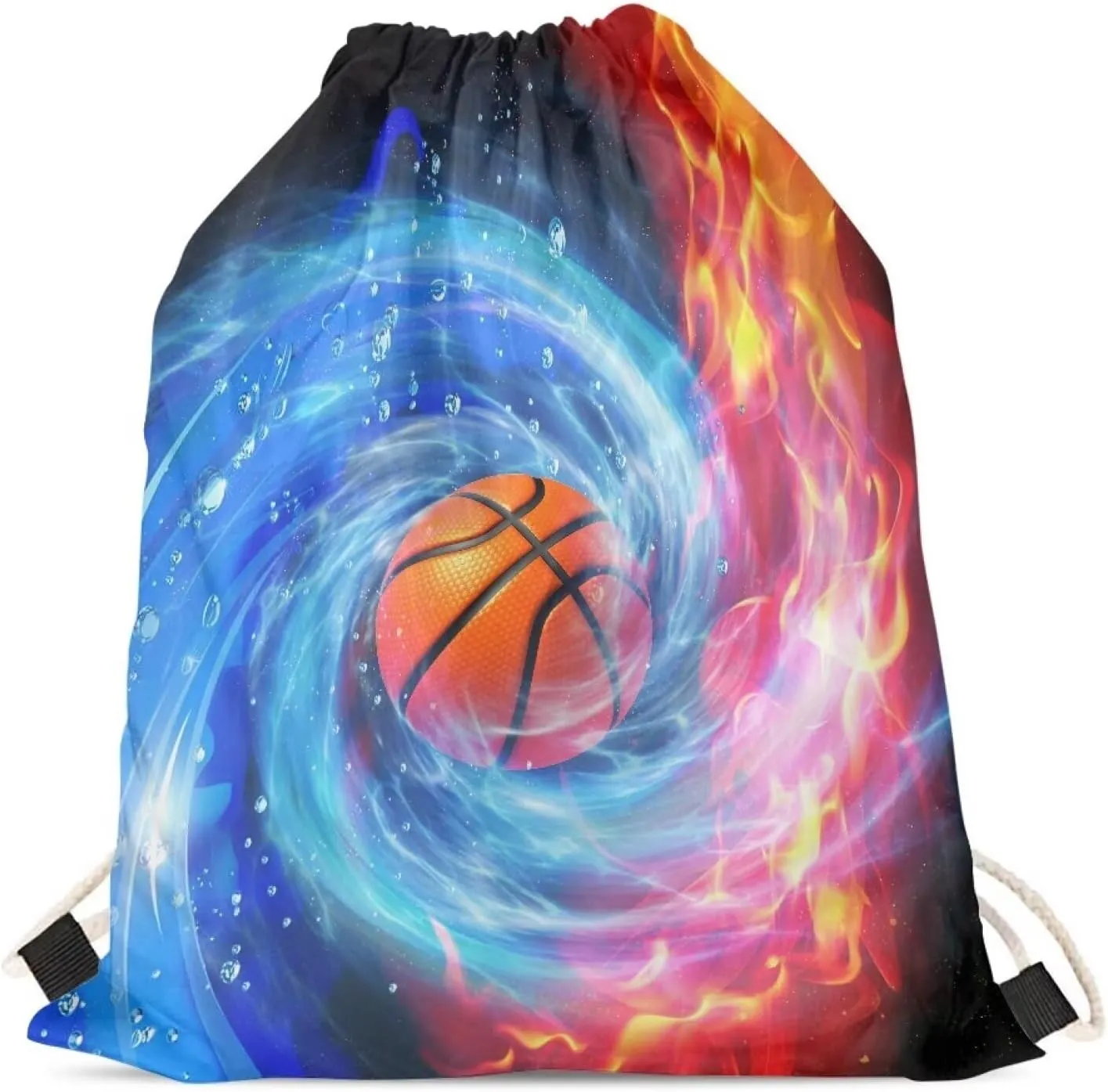 Fire Basketball Whirlwind Print Sport Gym Drawstring Backpack Beach Bag for Girls Boys Teen Tote Bag for Hiking Travel Outdoor Bag