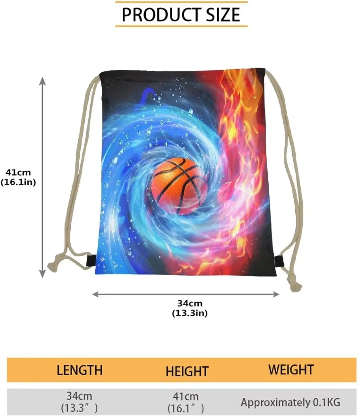 Fire Basketball Whirlwind Print Sport Gym Drawstring Backpack Beach Bag for Girls Boys Teen Tote Bag for Hiking Travel Outdoor Bag