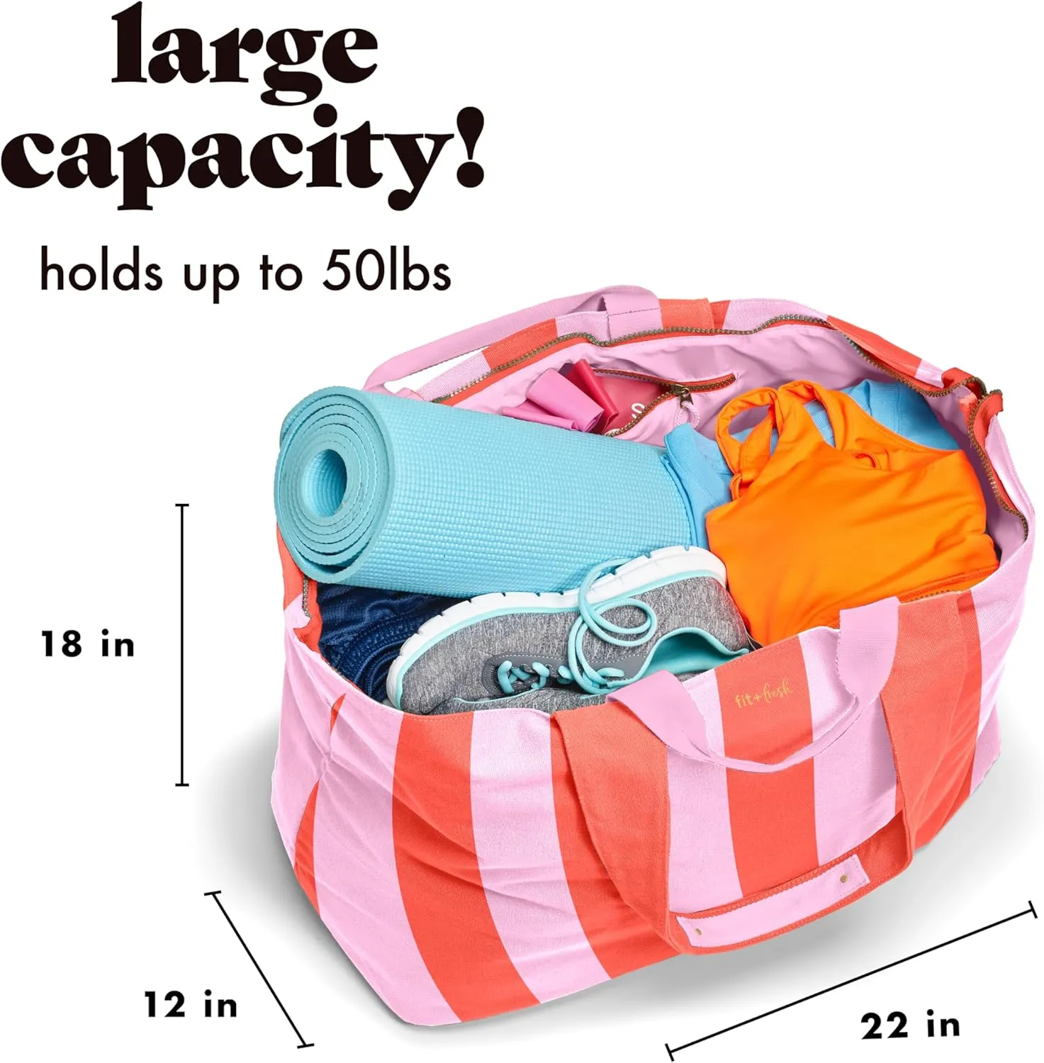 Fit & Fresh Large Beach Bag for Women - Extra Large Travel Tote With Pockets