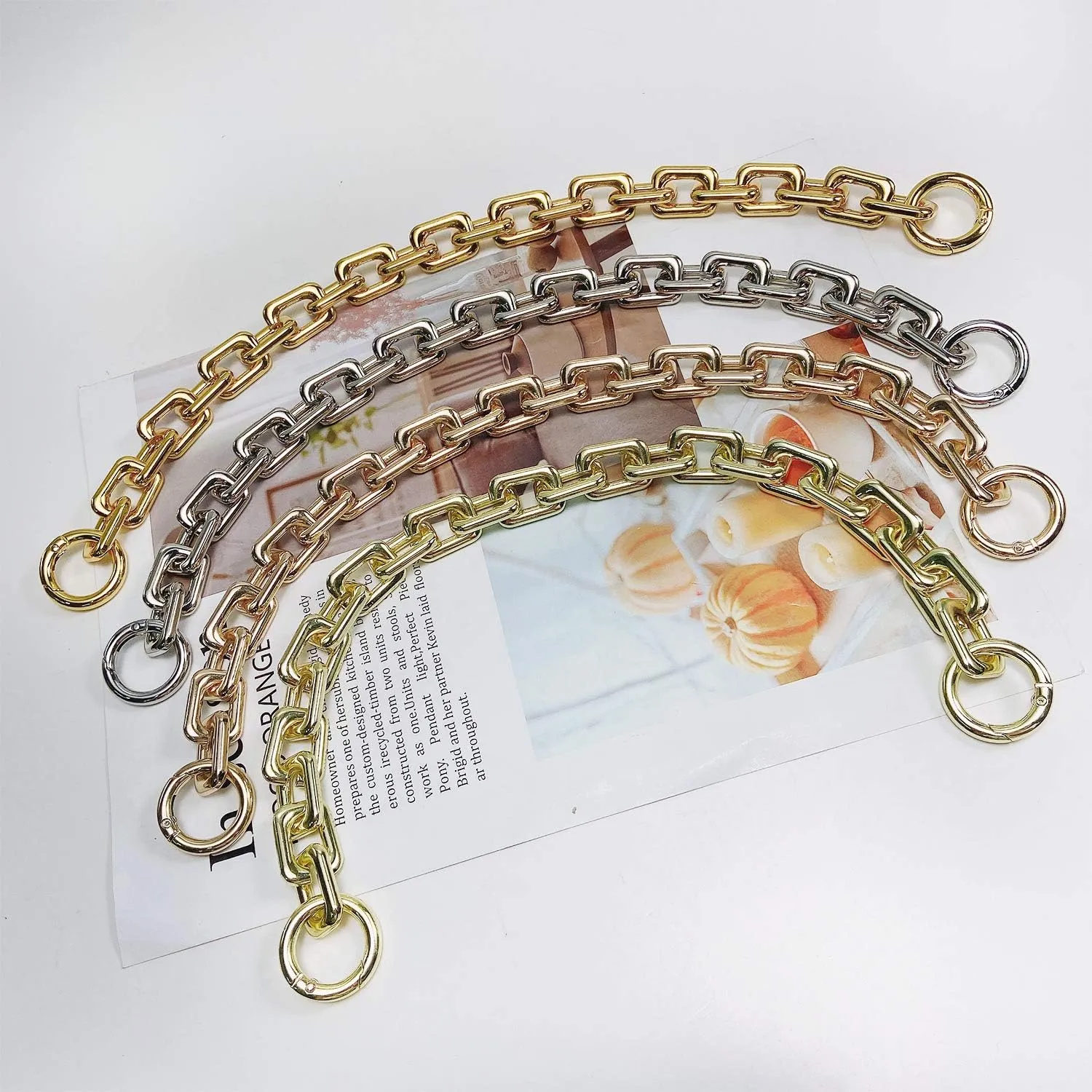 Flat Chain Strap Gold Handbag Chains Accessories Purse Clutches Handles Wrist Replacement Straps with Metal Buckles