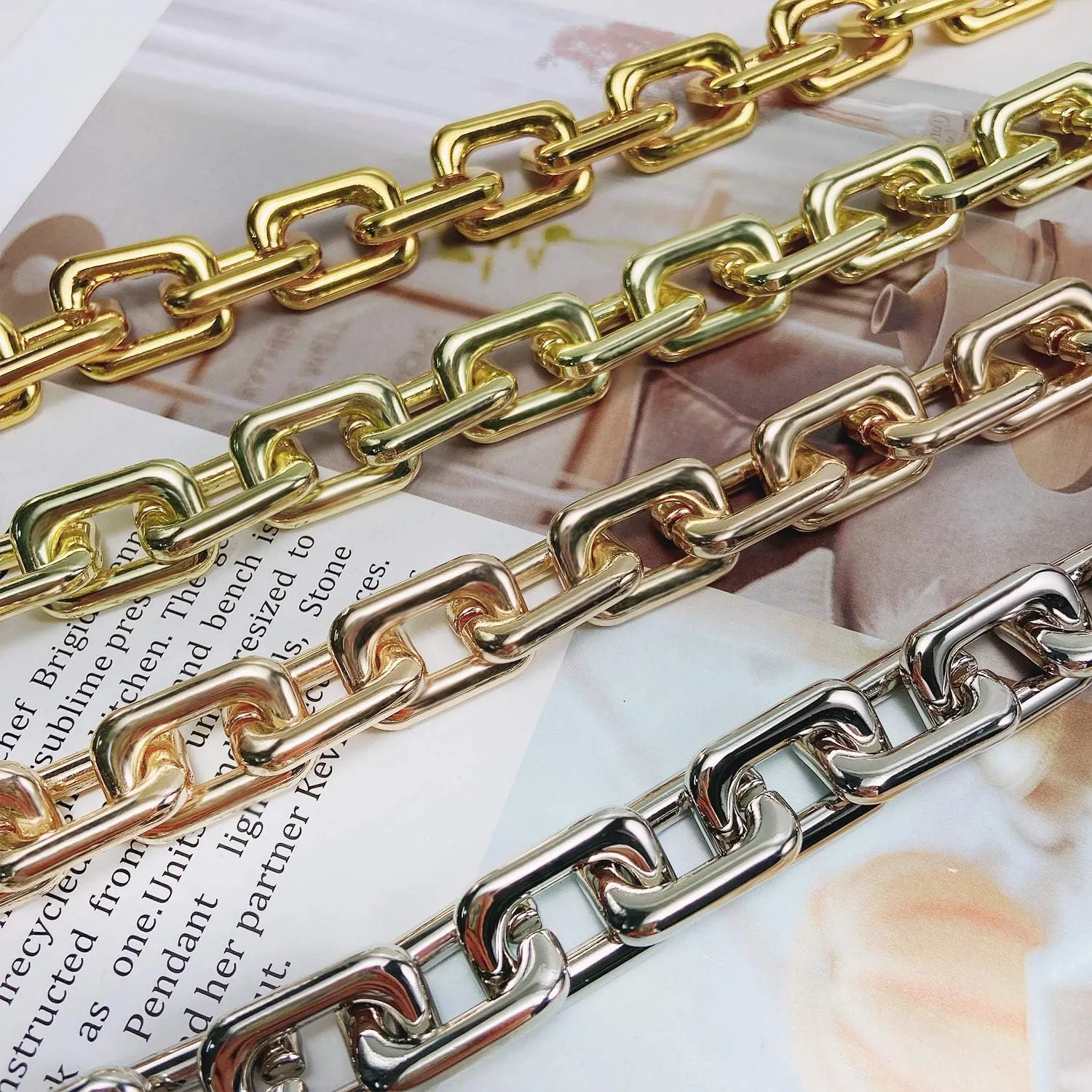Flat Chain Strap Gold Handbag Chains Accessories Purse Clutches Handles Wrist Replacement Straps with Metal Buckles