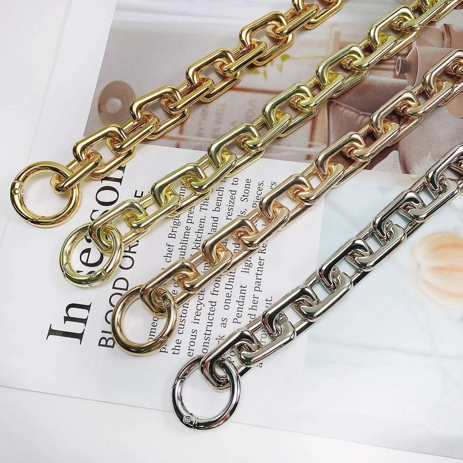 Flat Chain Strap Gold Handbag Chains Accessories Purse Clutches Handles Wrist Replacement Straps with Metal Buckles