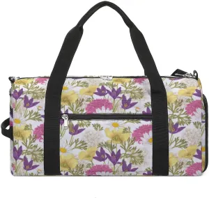 Flora Pattern Sports Tote Gym Bag for Women Men, Overnight Bag with Shoe Compartment Water Resistant