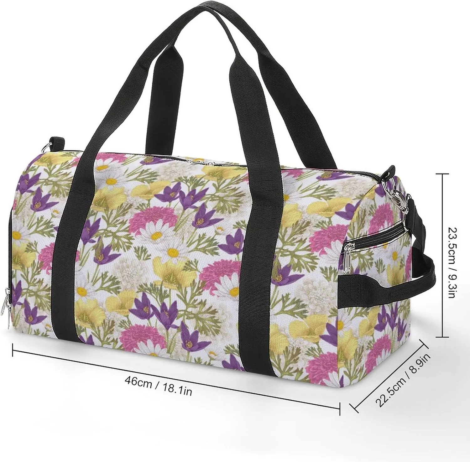 Flora Pattern Sports Tote Gym Bag for Women Men, Overnight Bag with Shoe Compartment Water Resistant
