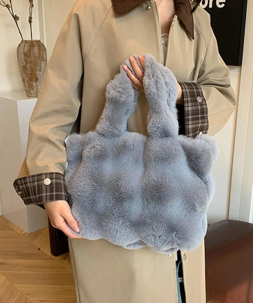 Fluffy Large Tote Bag for Women Soft Fuzzy Handbag Plush Shoulder Bag Faux Fur Bag Furry Top Handle Purse