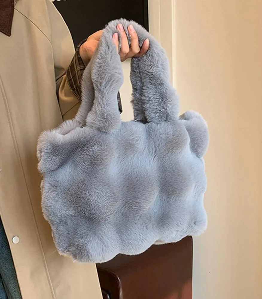 Fluffy Large Tote Bag for Women Soft Fuzzy Handbag Plush Shoulder Bag Faux Fur Bag Furry Top Handle Purse