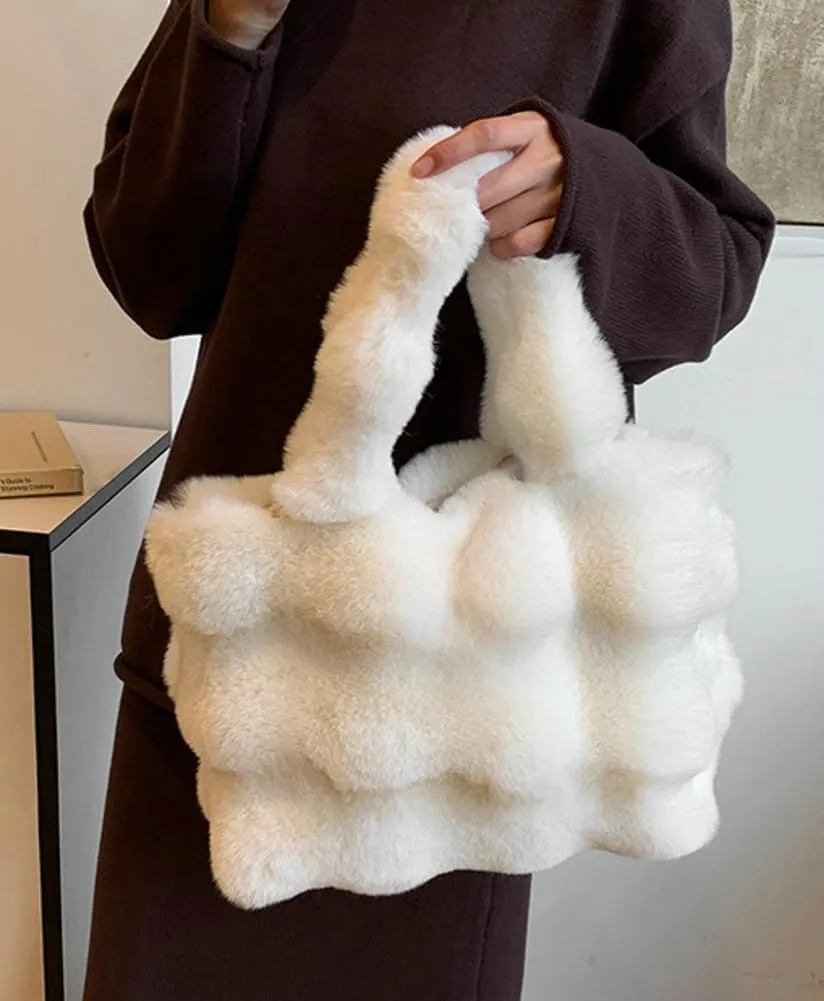 Fluffy Large Tote Bag for Women Soft Fuzzy Handbag Plush Shoulder Bag Faux Fur Bag Furry Top Handle Purse