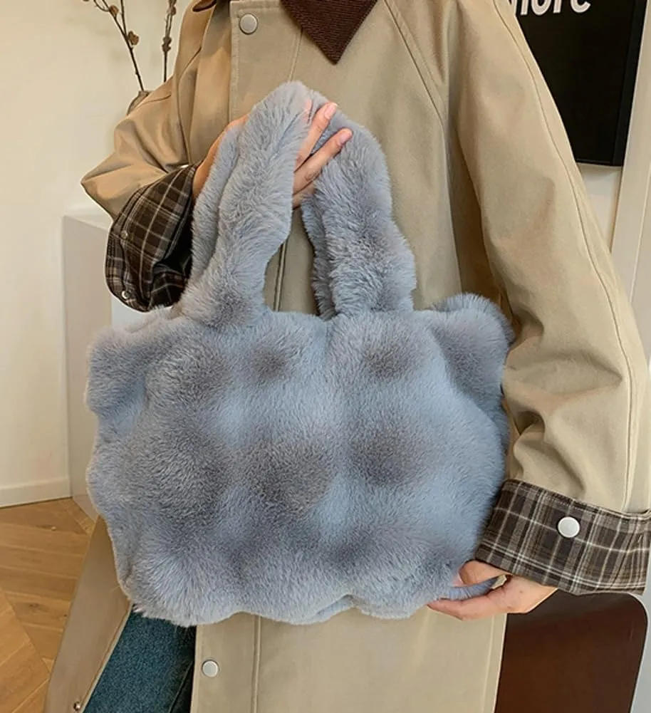 Fluffy Large Tote Bag for Women Soft Fuzzy Handbag Plush Shoulder Bag Faux Fur Bag Furry Top Handle Purse